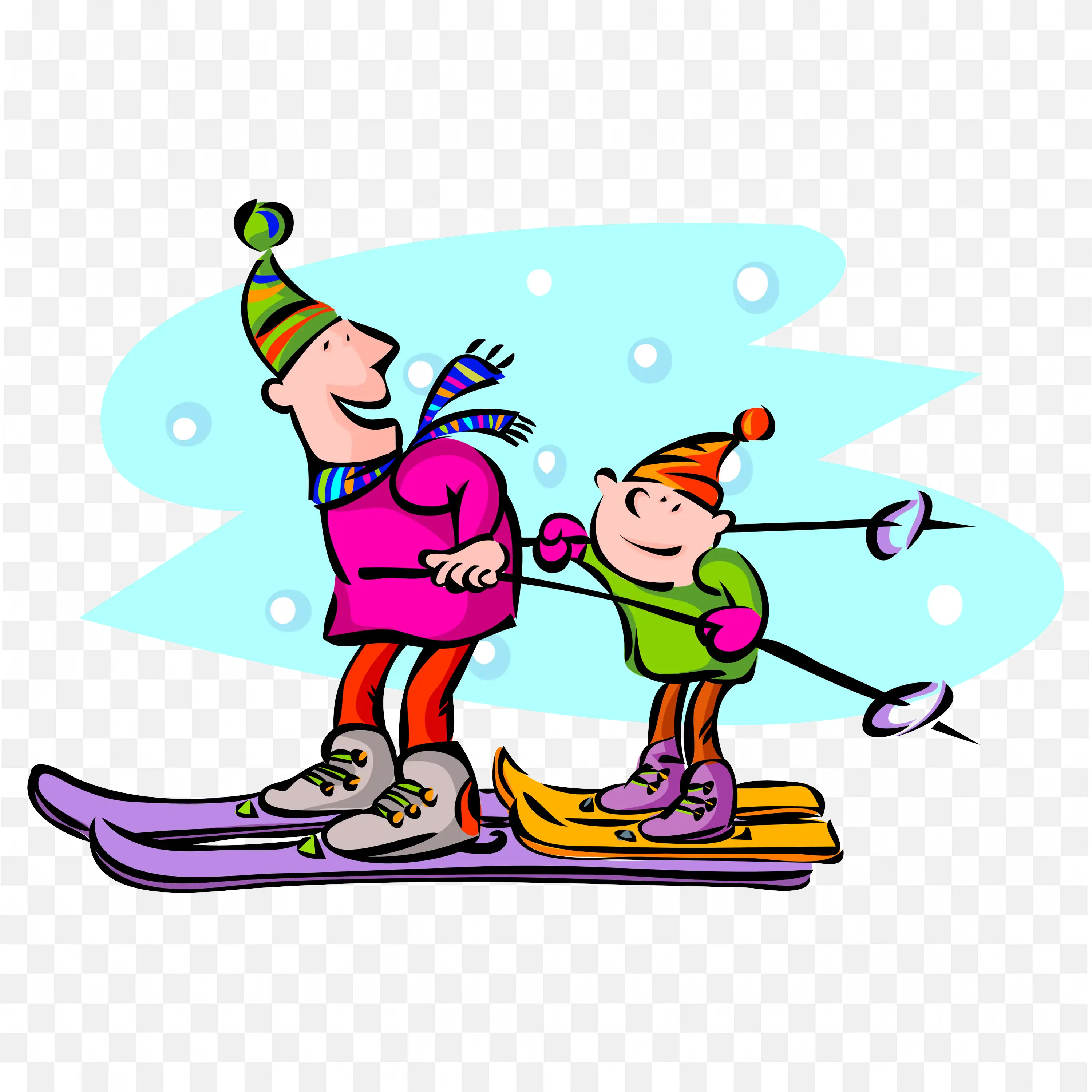 Snow Scene of a Cartoon Family Skiing Together Png Download