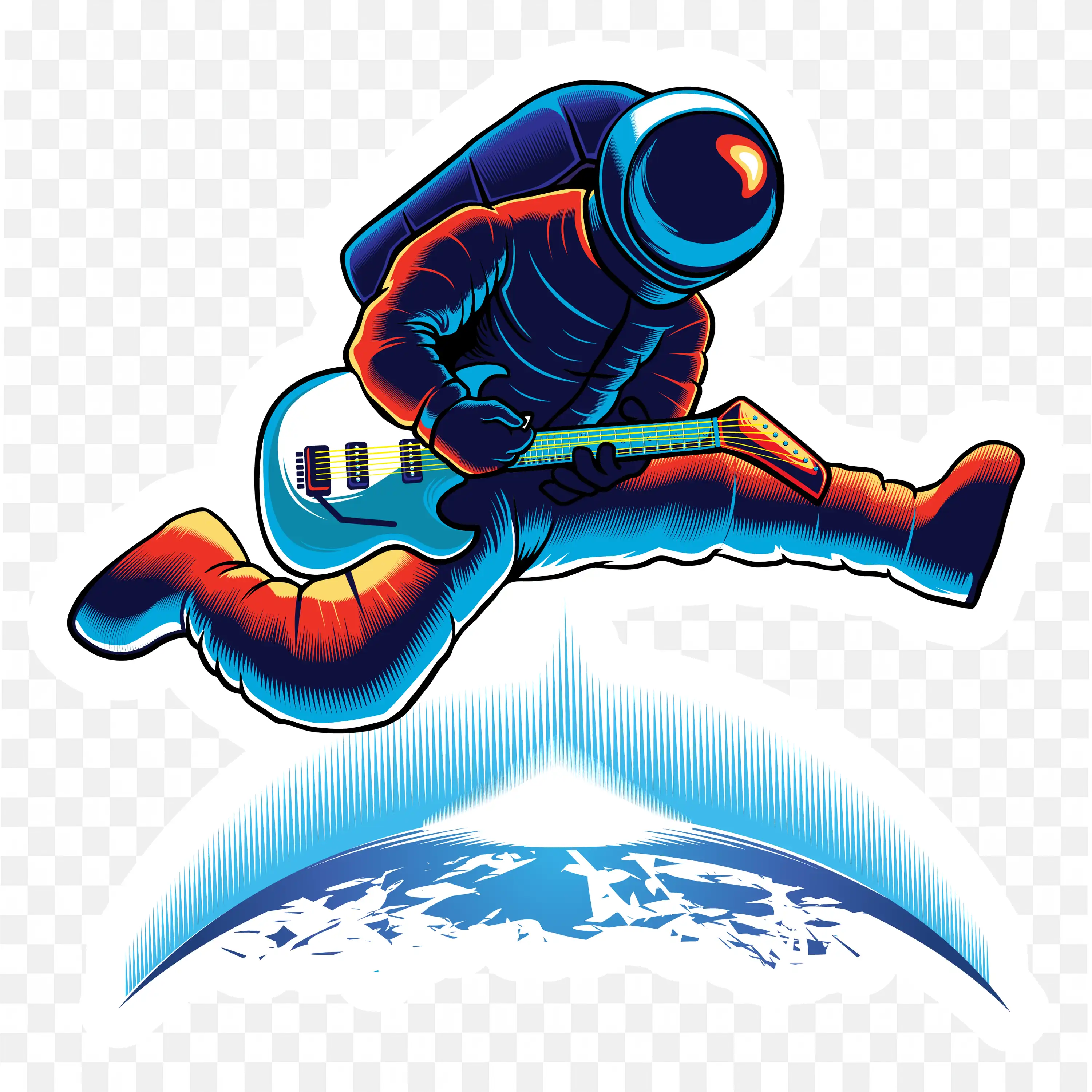 Space Art of a Astronaut Playing Electric Guitar Free Png