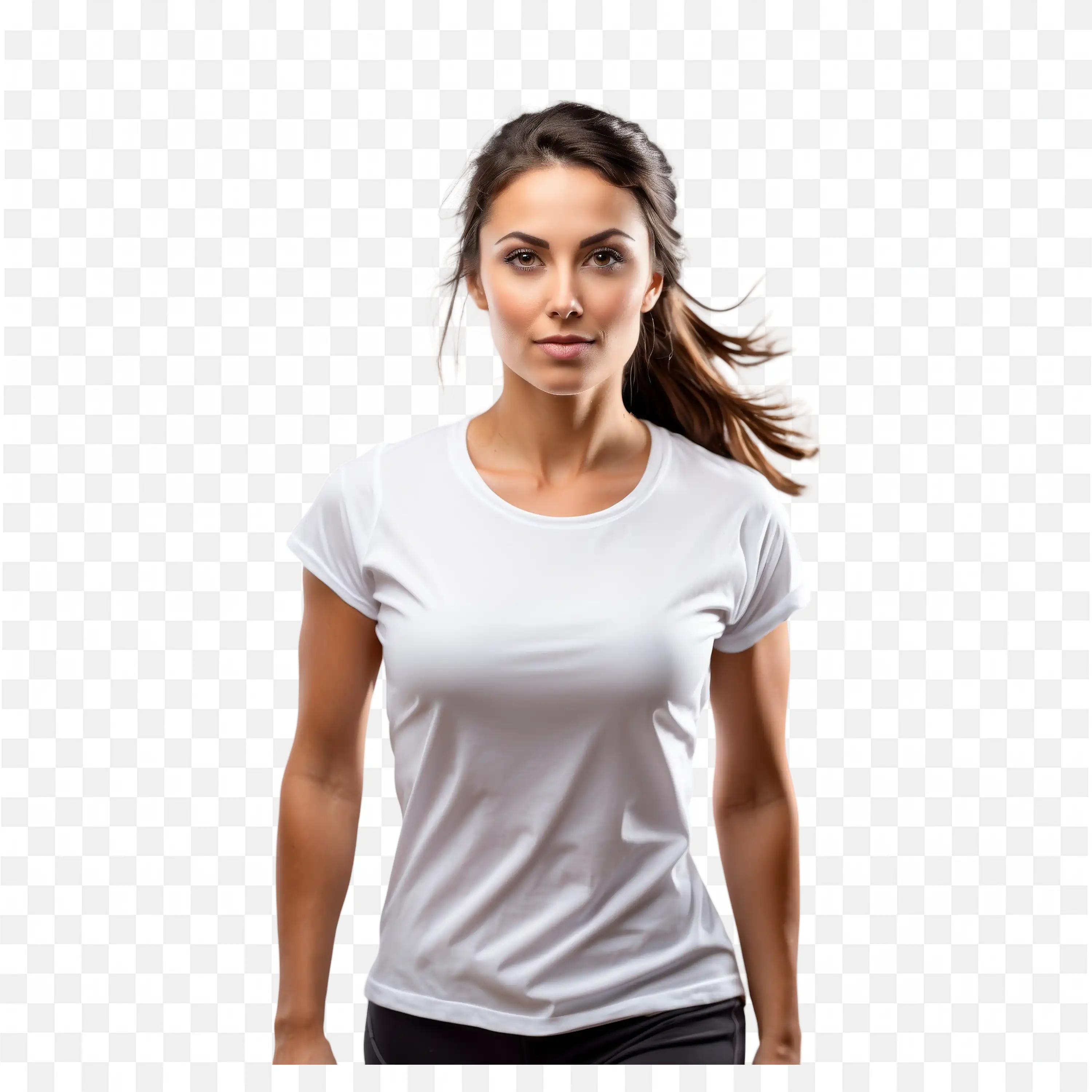 Sporty Woman in White T Shirt with Ponytail Style Free Png