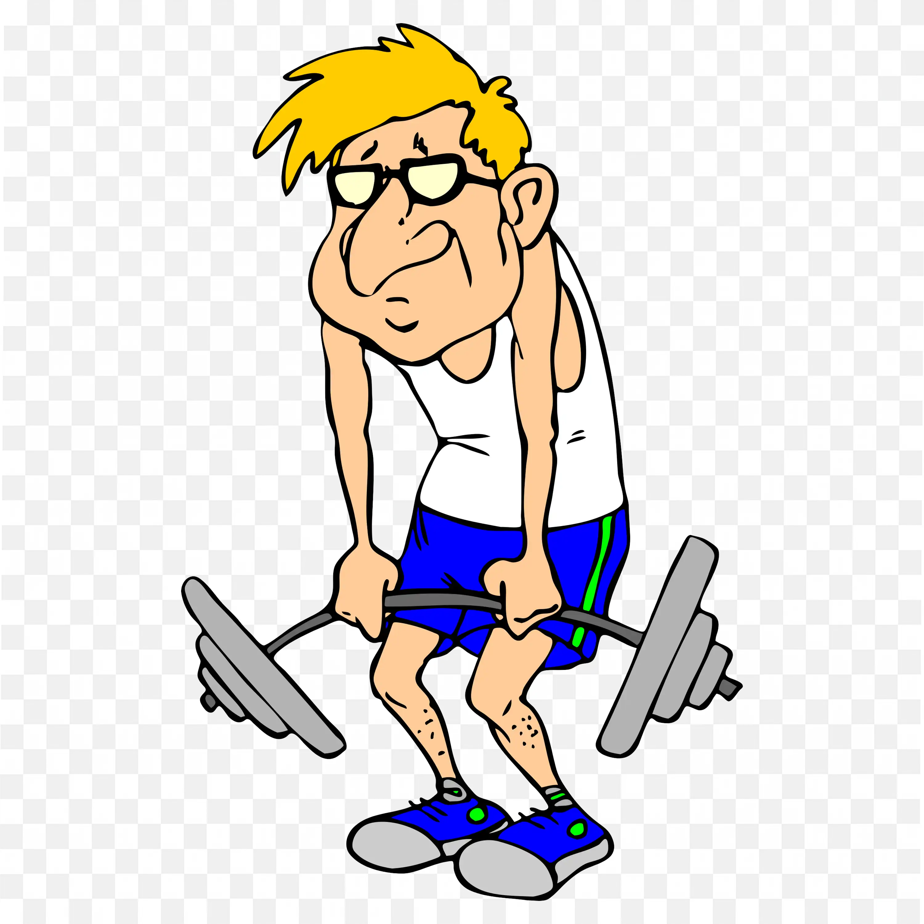 Struggling Cartoon Man Trying to Lift Heavy Weights Png