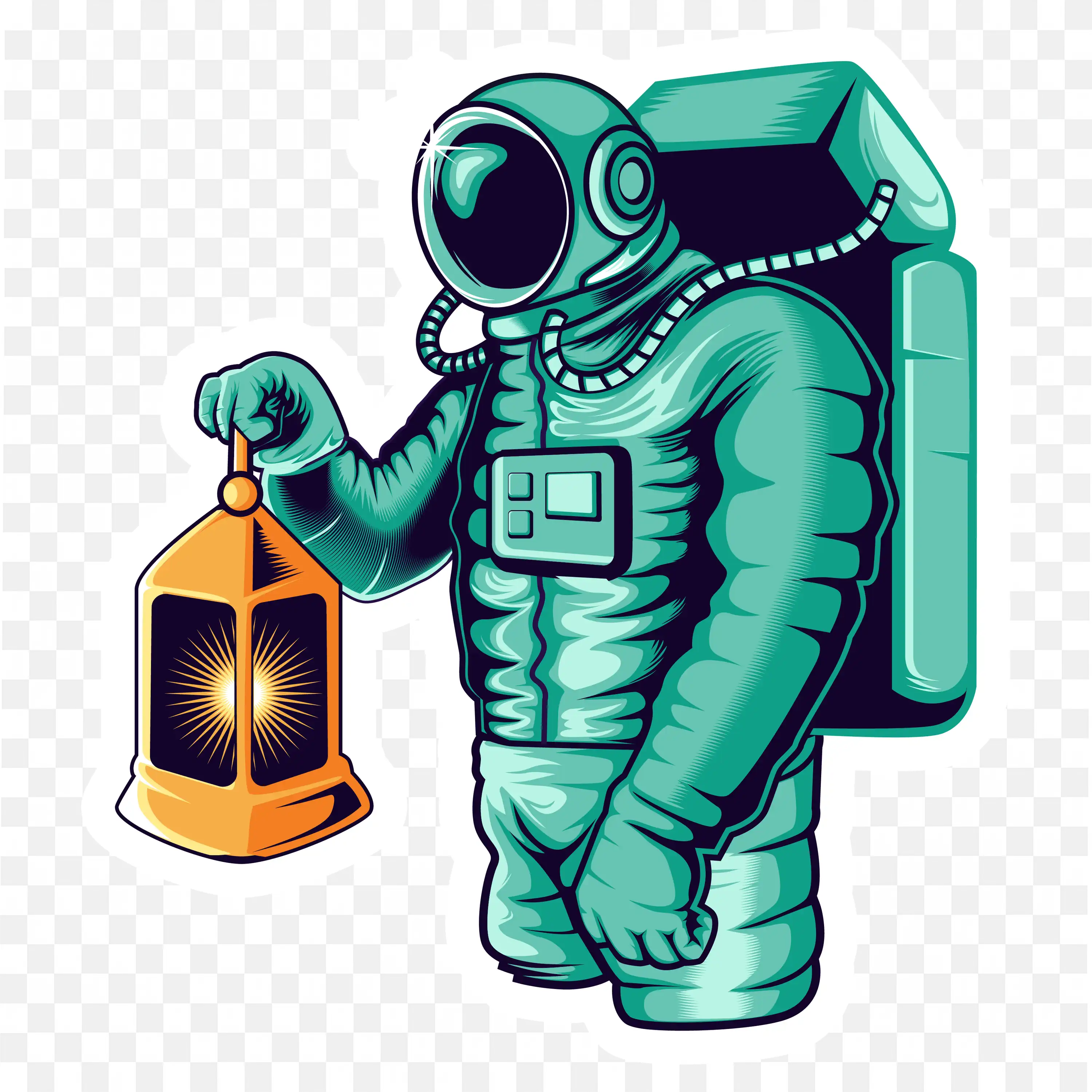 Stunning Cartoon Astronaut Holding Lantern Graphic Png