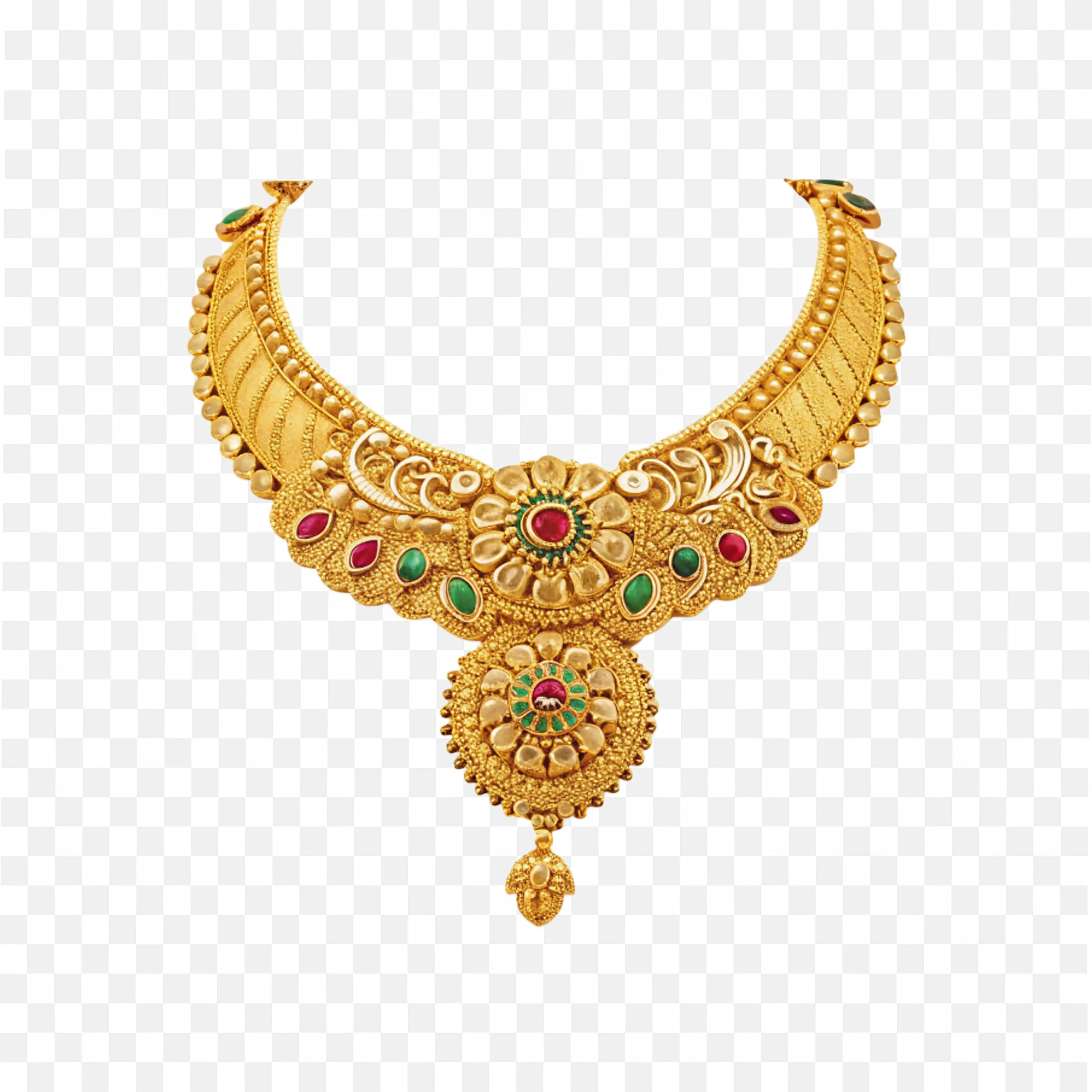 Stunning Gold Necklace with Multi Coloured Stones Png Free
