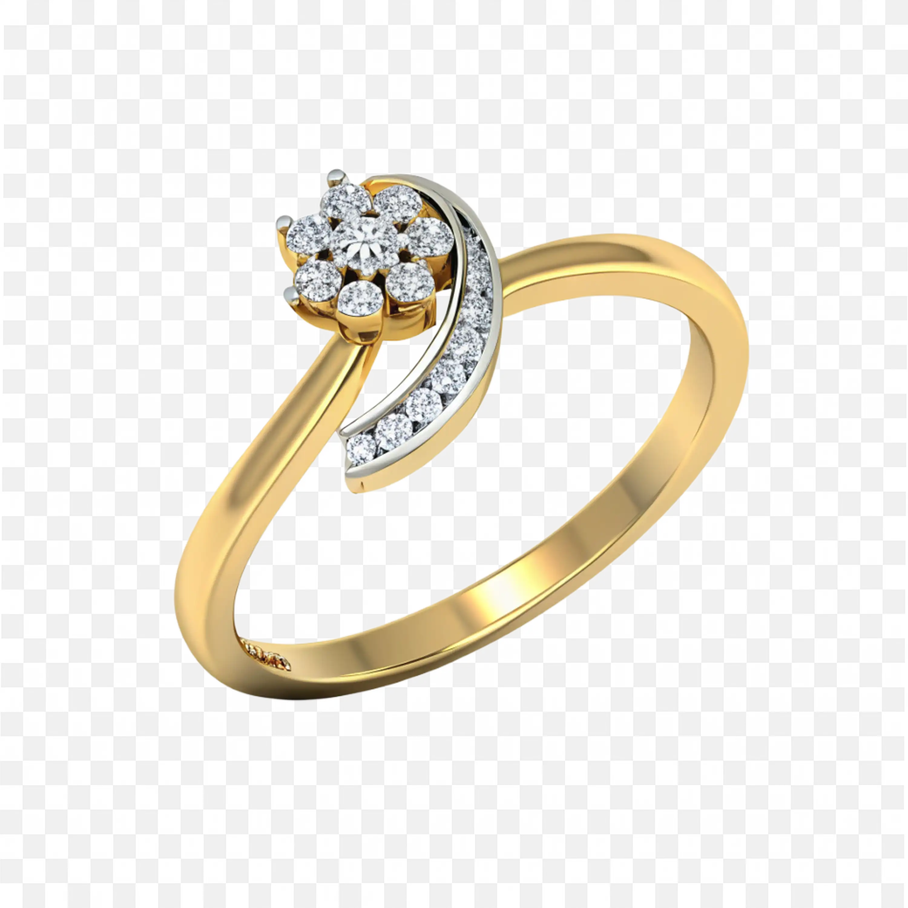 Stunning Gold Ring with Sparkling Diamond Flower Design Png