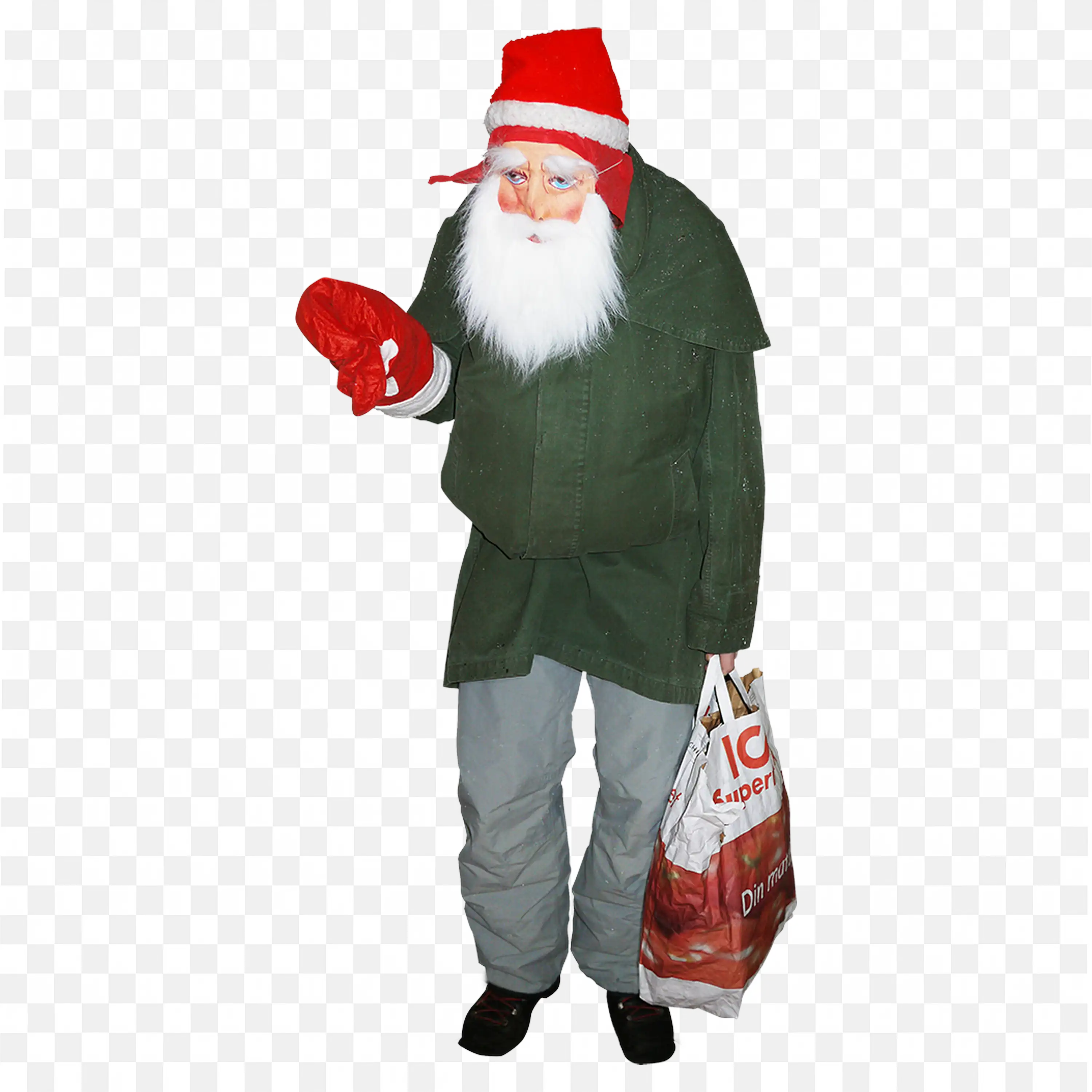Stunning Man in Santa Costume Holding Shopping Bag Png