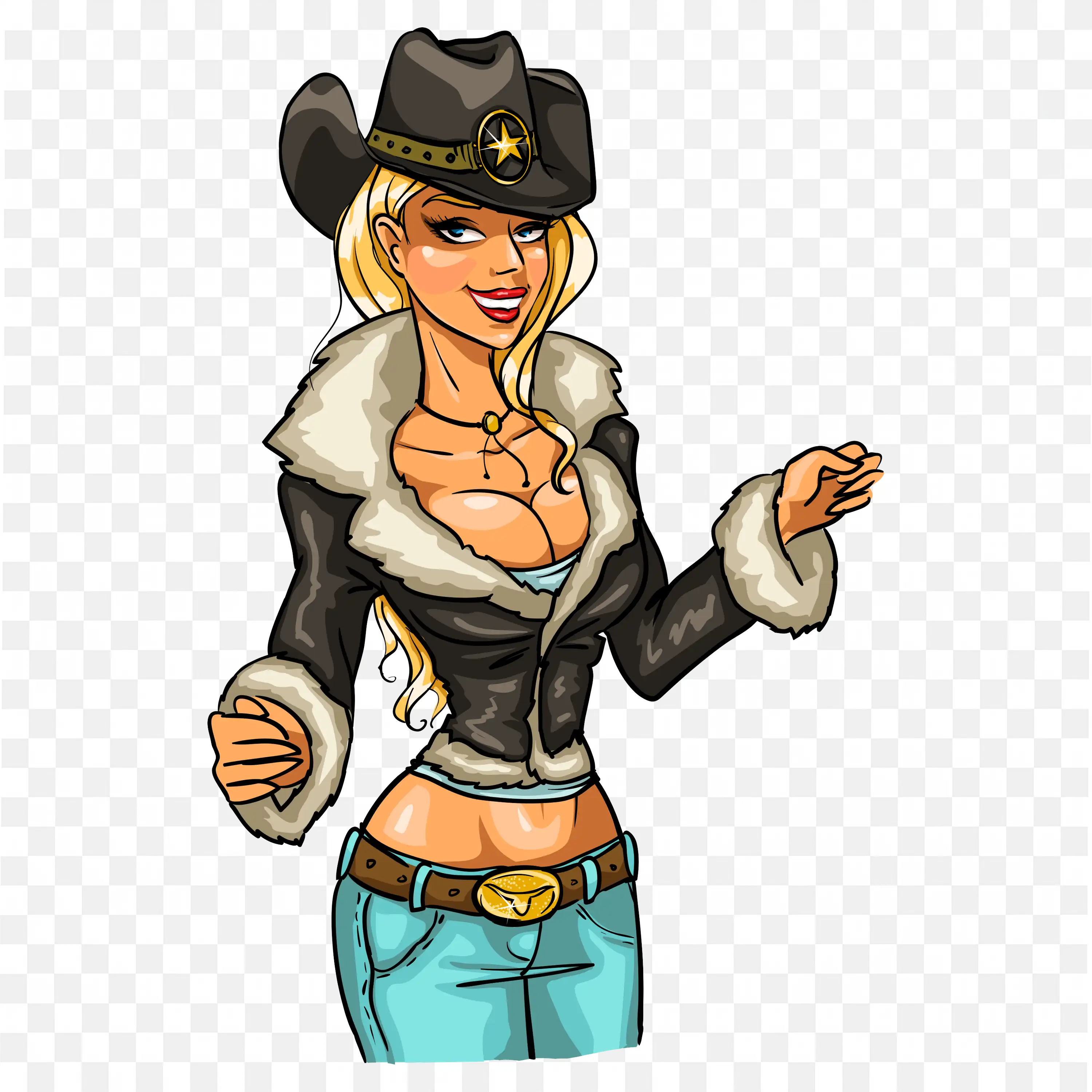 Stylish Cowgirl in Jacket and Star Cap Png for Free Download