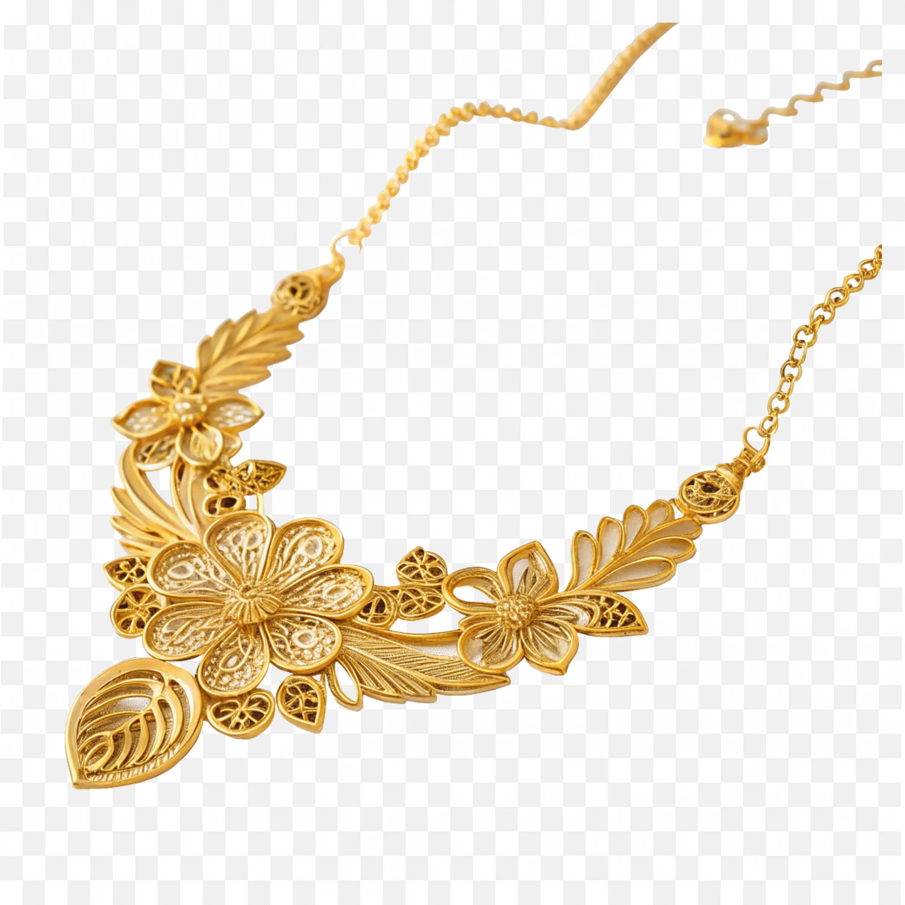Stylish Floral Filigree Gold Necklace for Women Png Free