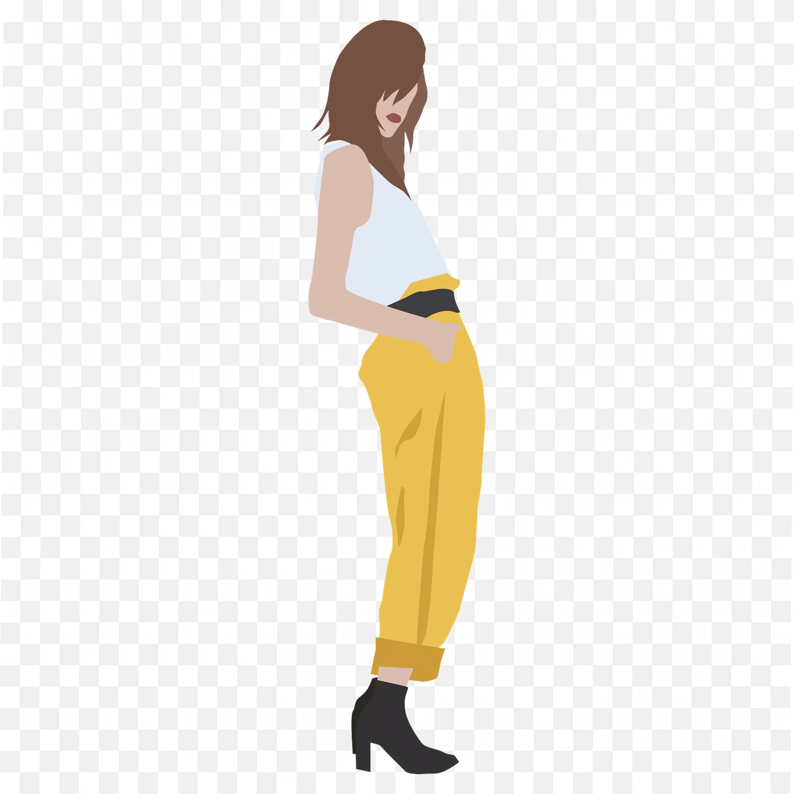 Stylish Girl Standing in a Yellow Pants Pose Png Image Free