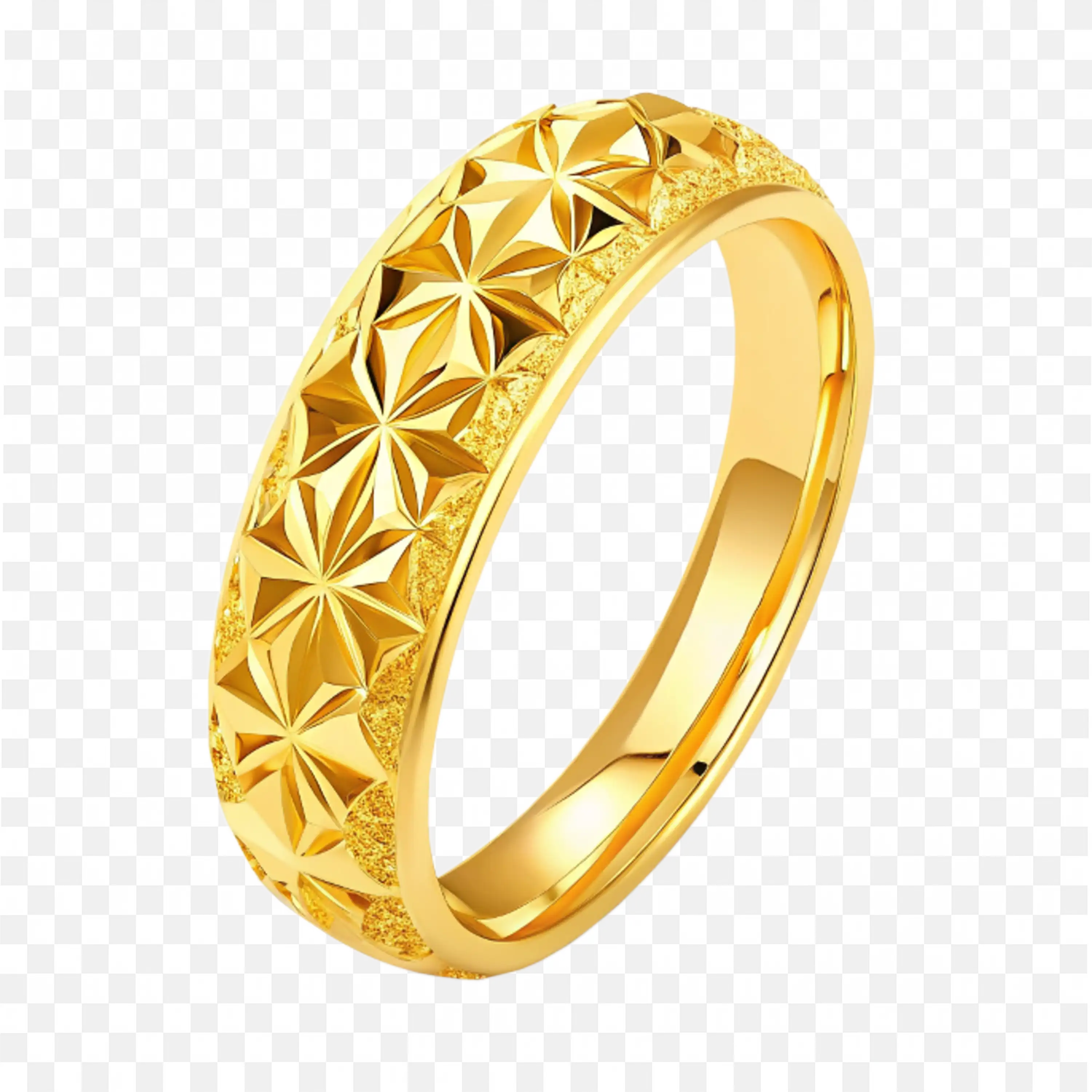 Stylish Gold Band Ring with Geometric Star Design Png Free