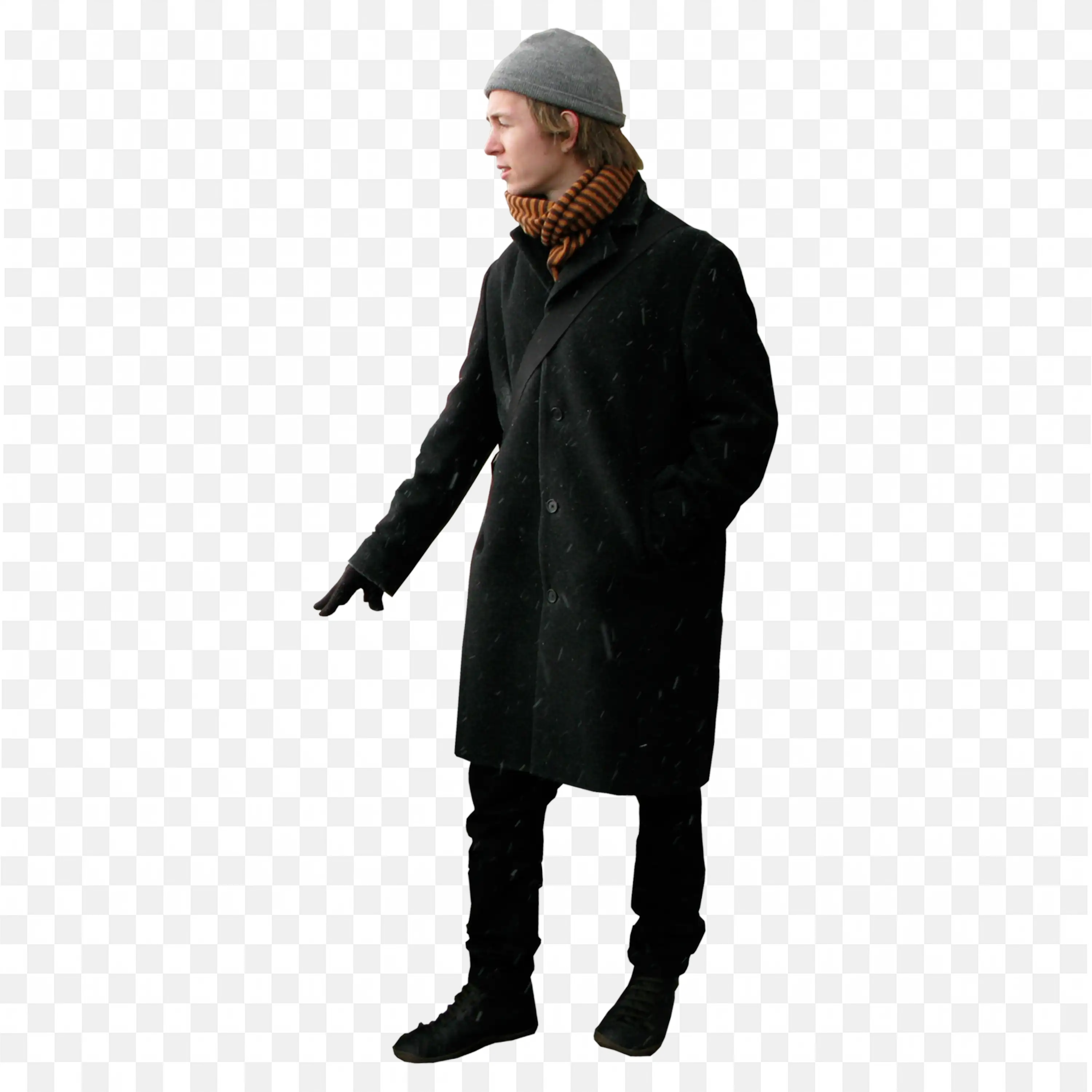 Stylish Man Walking in a Long Black Coat Png Download Free