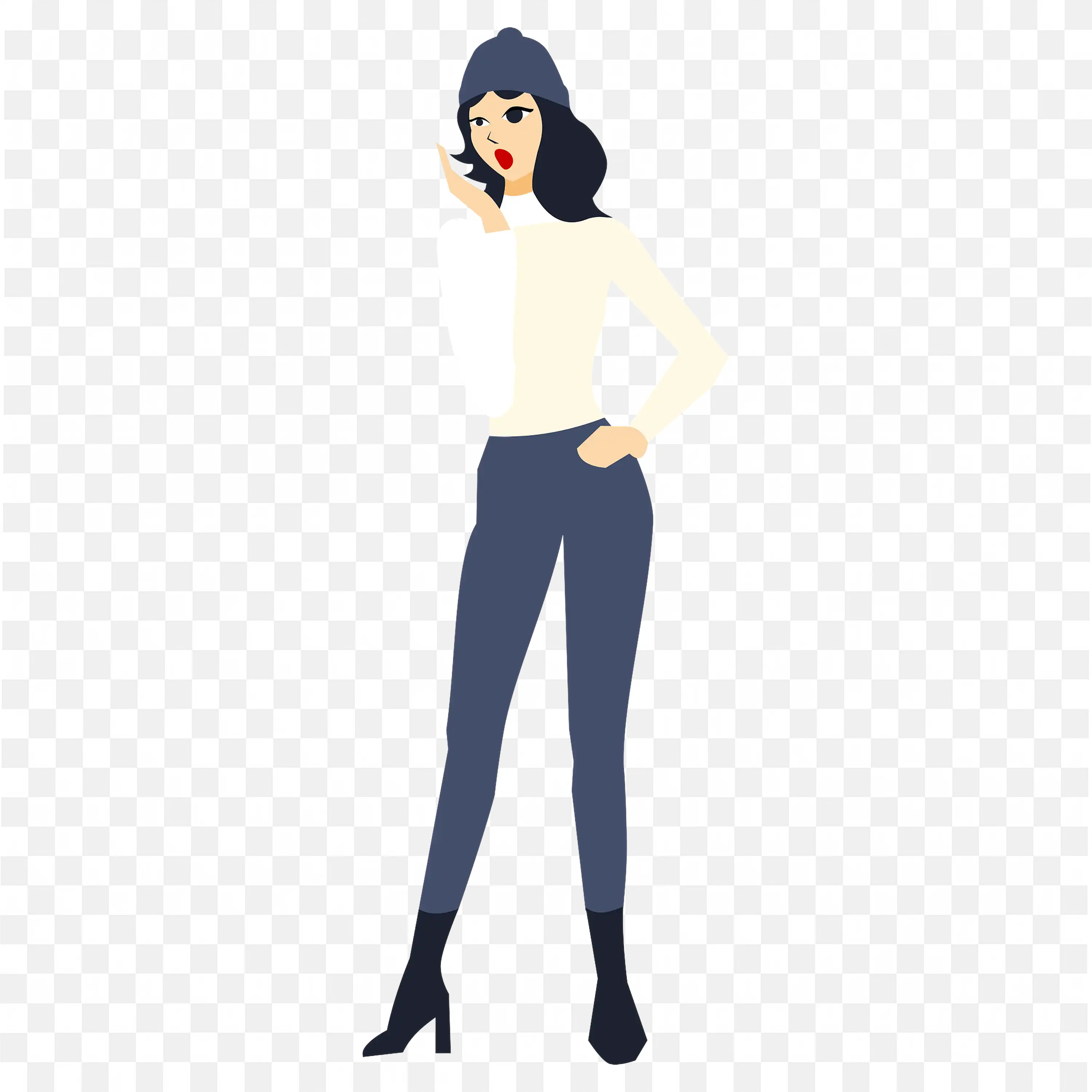 Stylish Woman in Sleeve Top and Pants with a Winter Hat Png