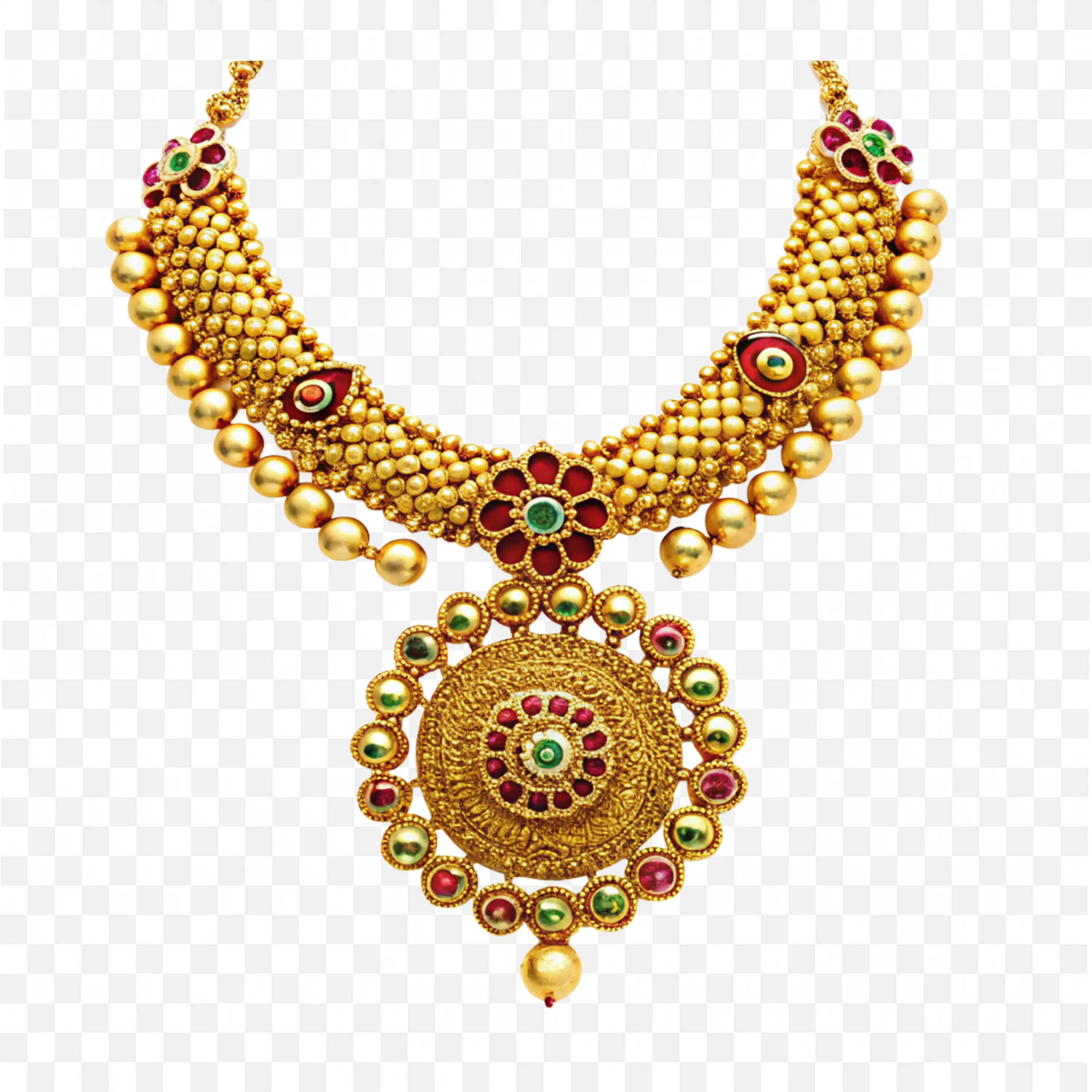 Stylish Women Gold Necklace with Colourful Stones Png