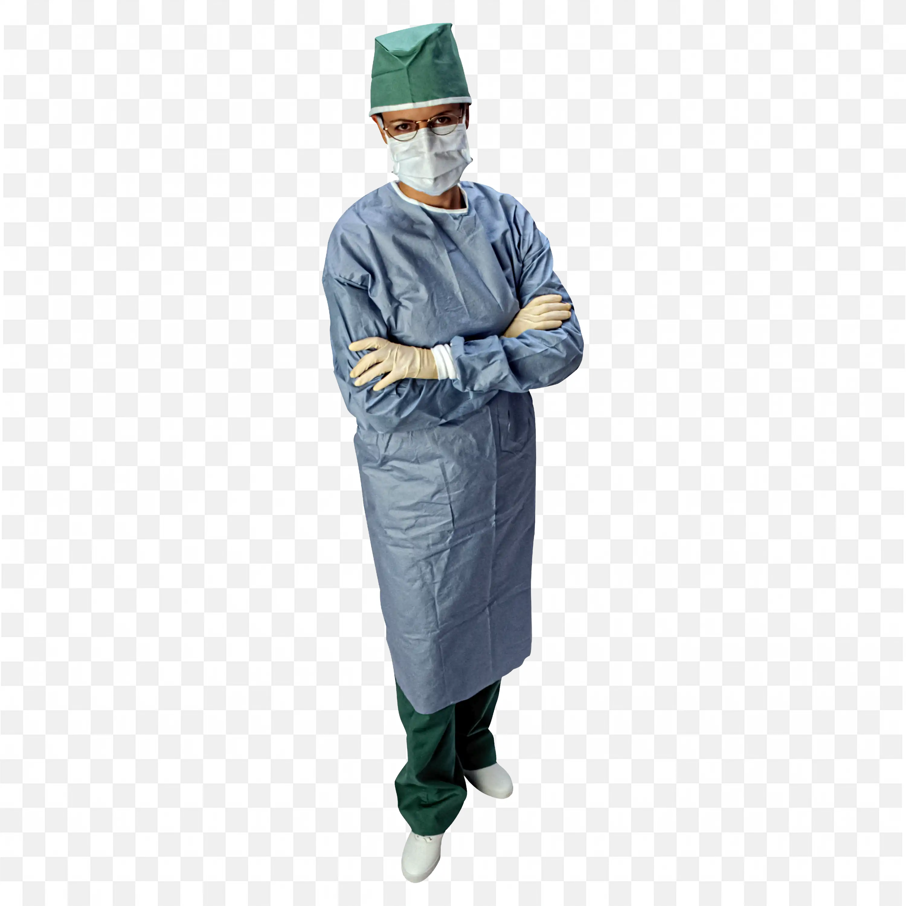 Surgeon in Blue Surgical Dress with Folded Arms Pose Png