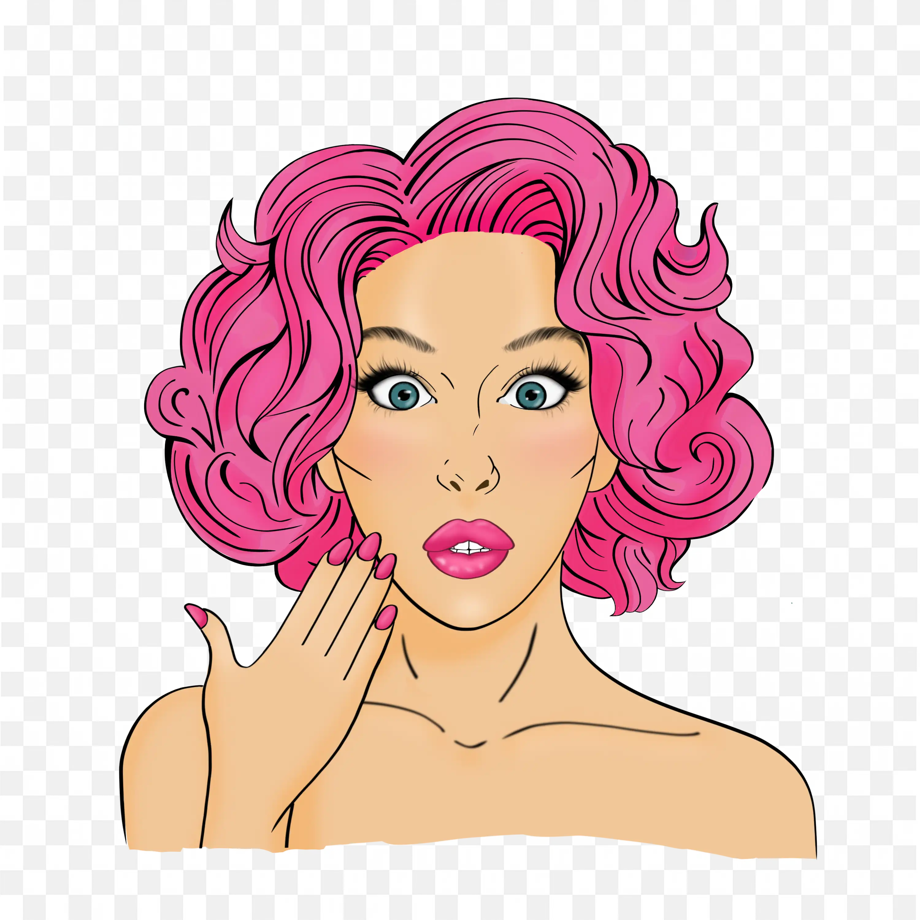 Surprised Facial Expression Pop Art Woman with Pink Hair