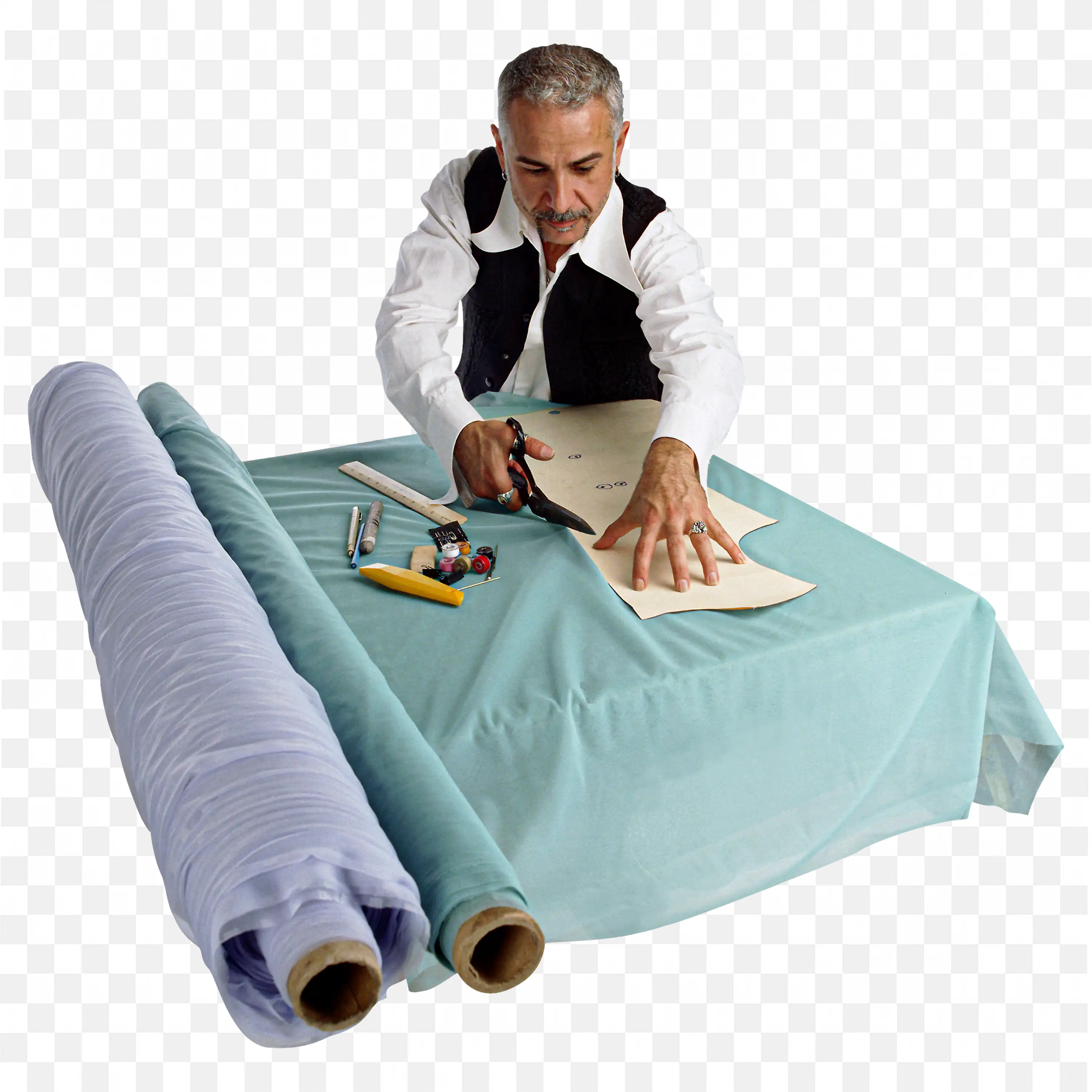 Tailor Cutting Patterns with Fabric Rolls Free Png Download