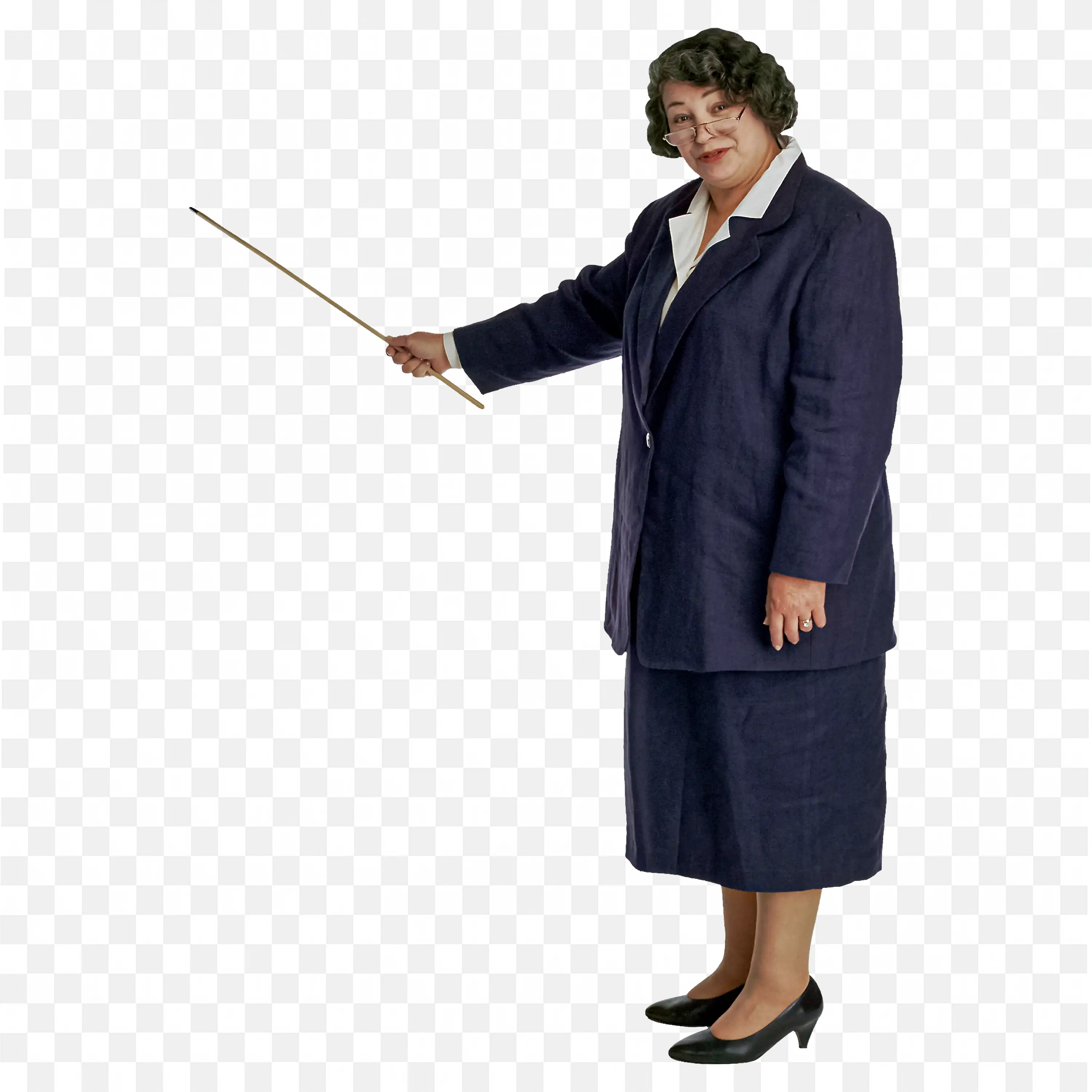 Teacher in a Navy Suit Pointing with a Stick Png Image Free