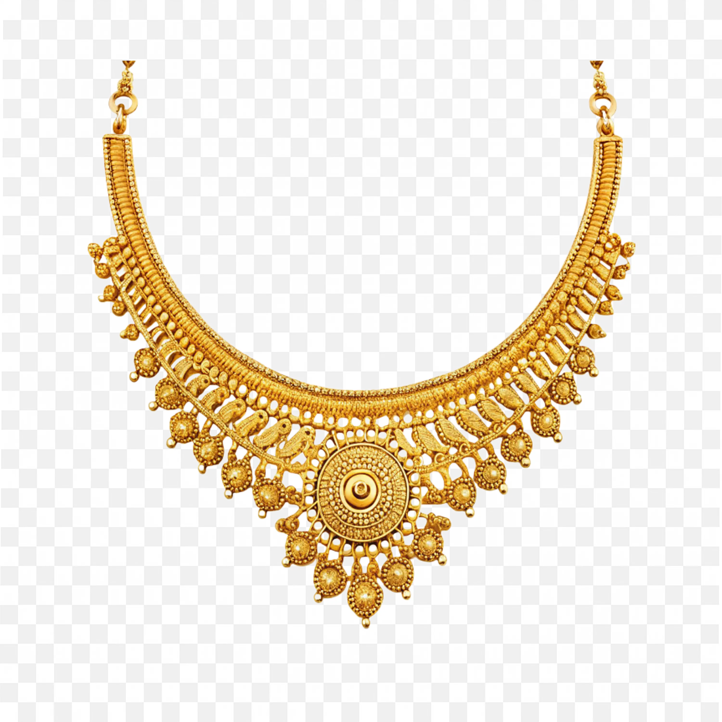 Textured Traditional Necklace with Round Gold Detailing Png