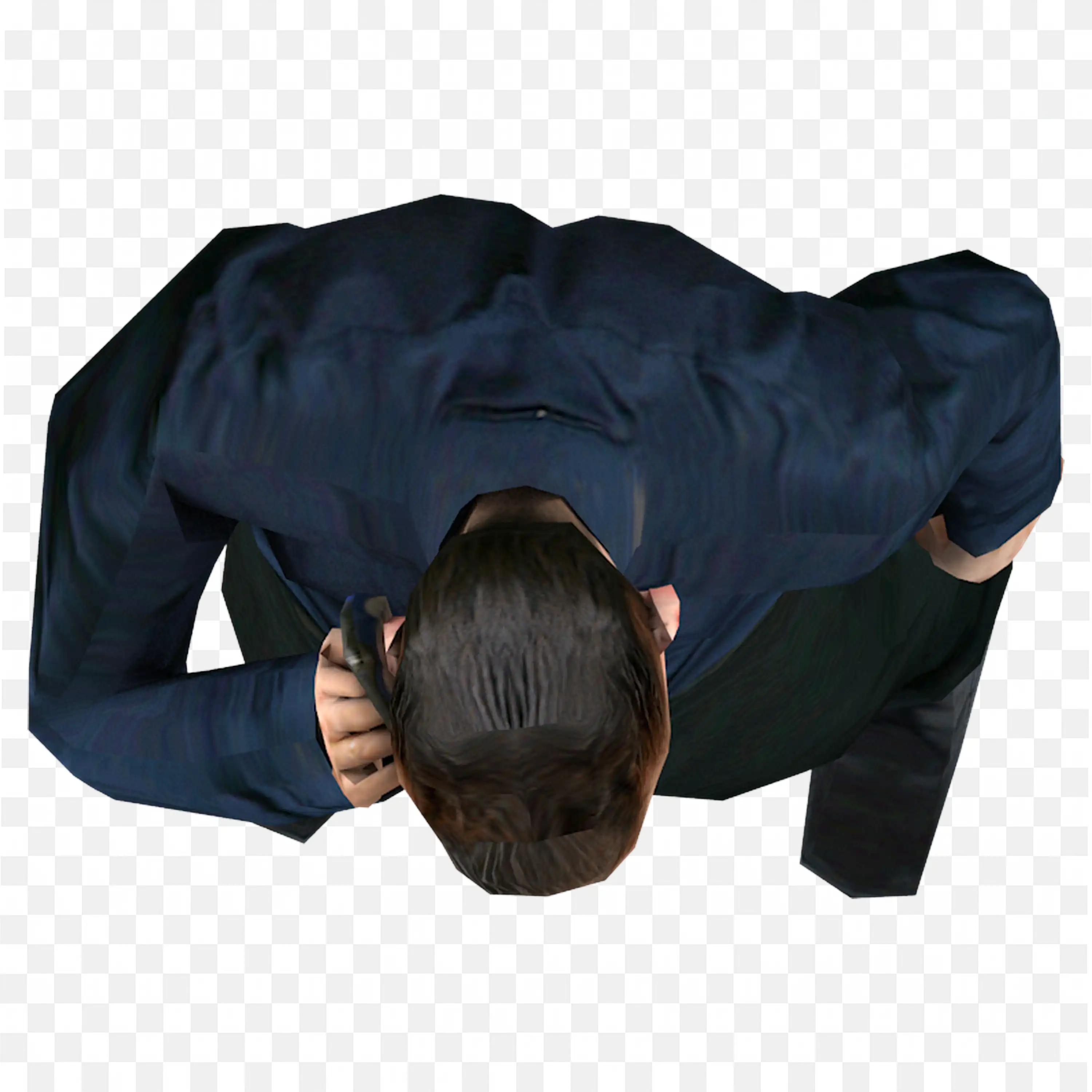 Top View of Man in Navy Blue Shirt Talking in the Phone Png