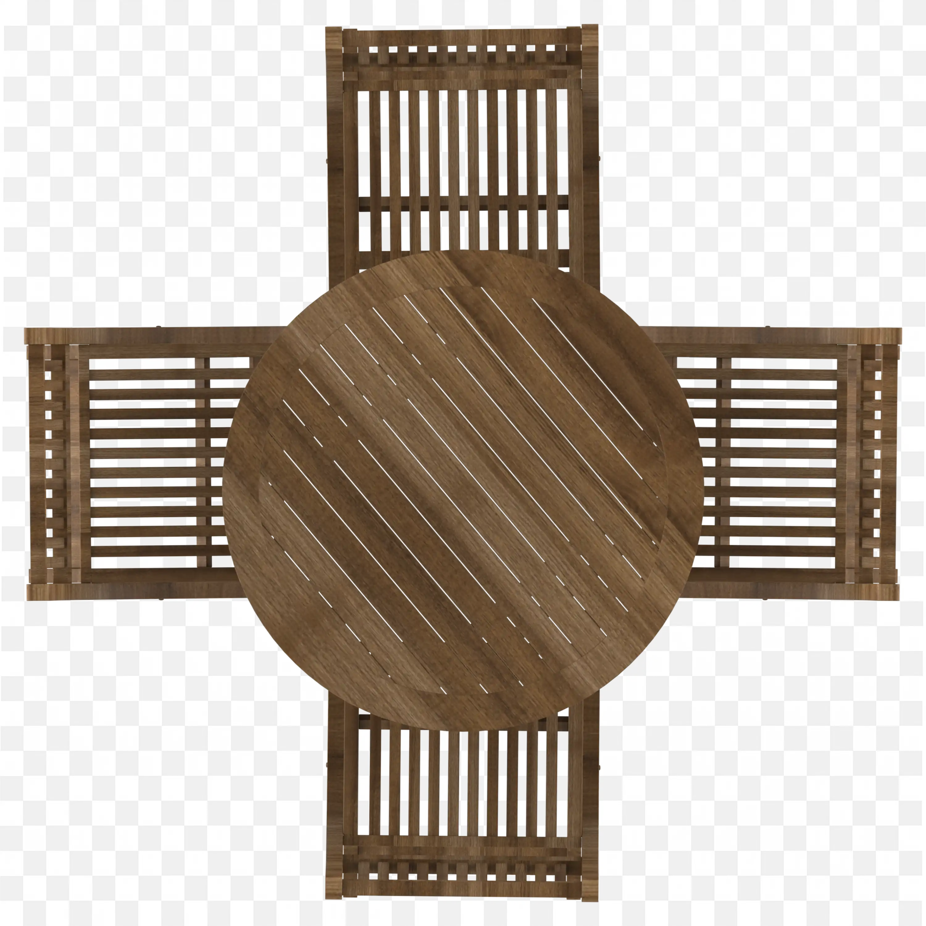 Top View of Wooden Dining Table with Four Chairs Png Image