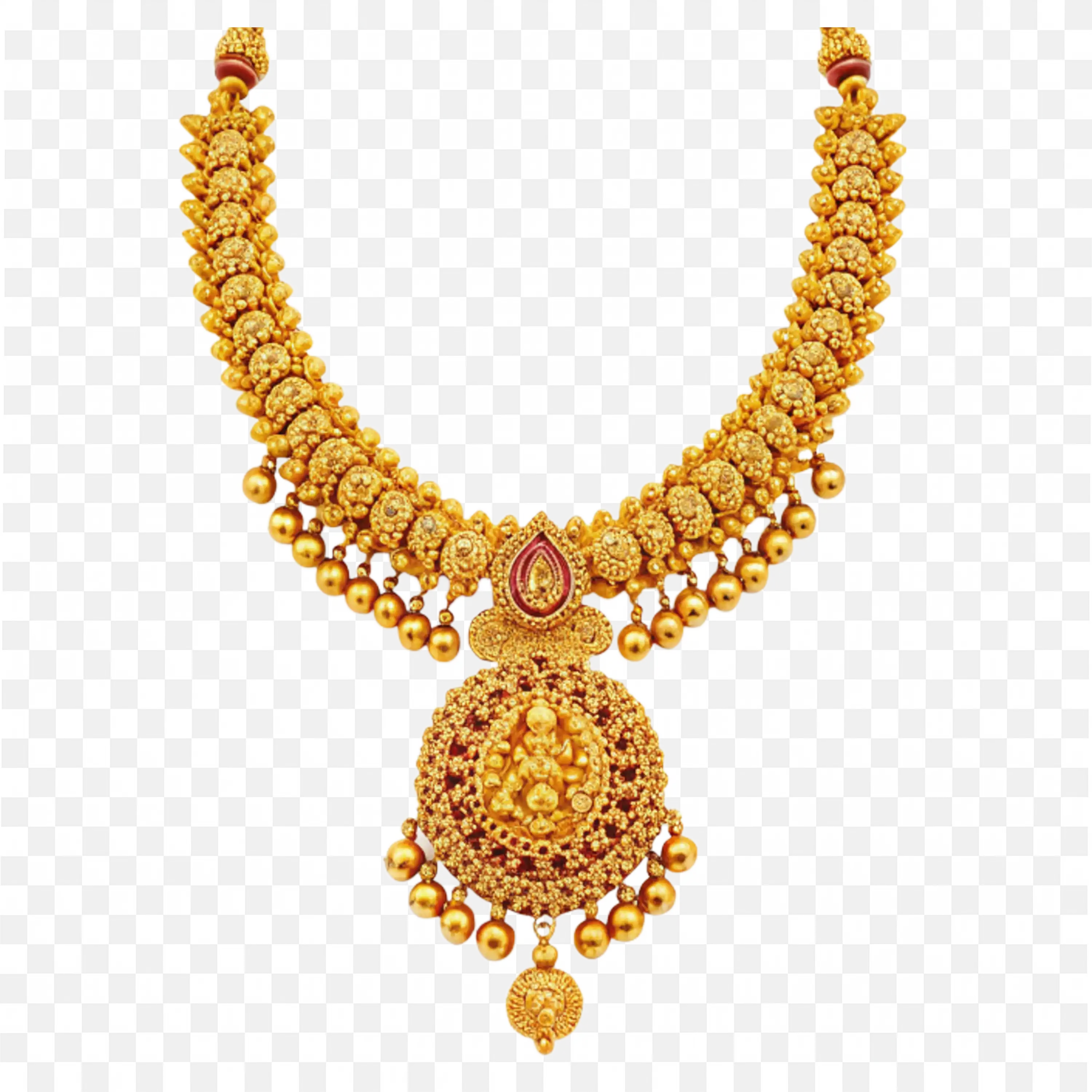 Traditional Gold Temple Necklace with Goddess Pendant Png
