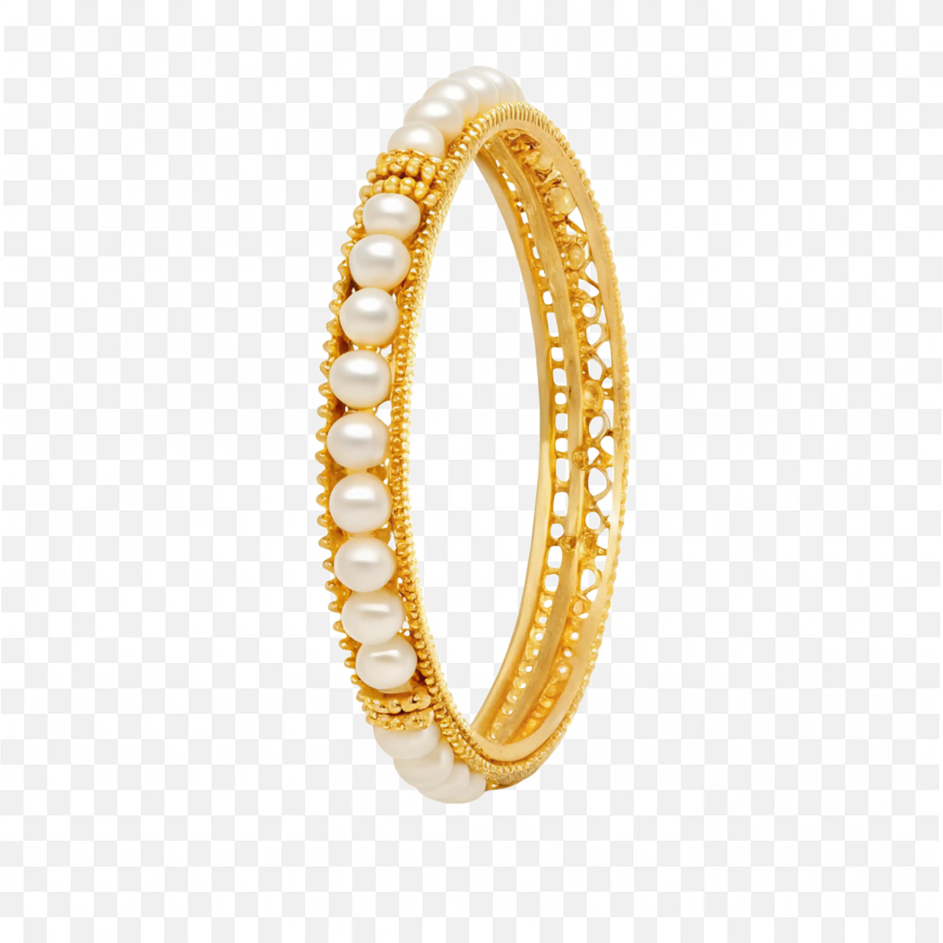Traditional Designed Gold Pearl Bangle for Women Png Free