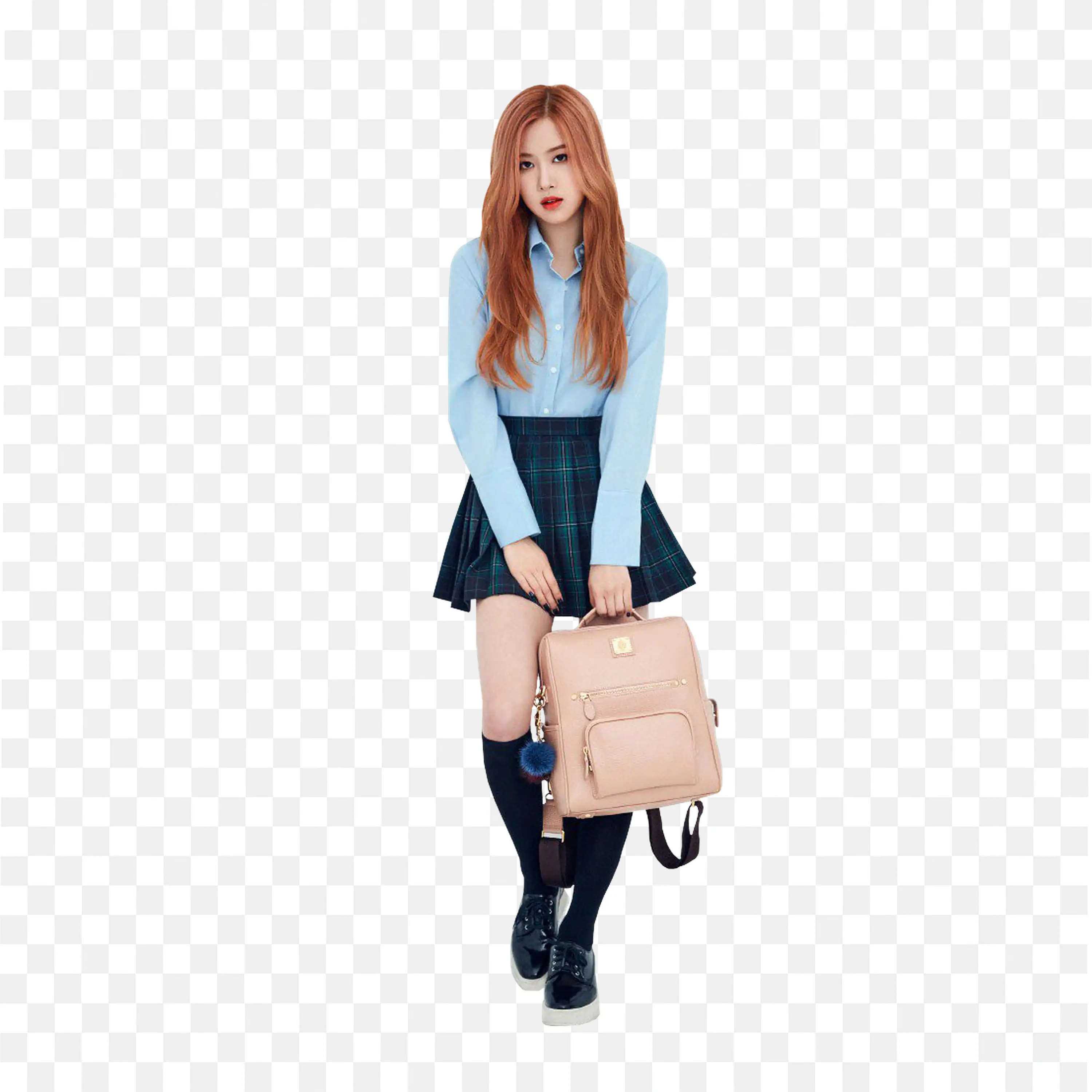 Trendy Look of a Girl in Top and Skirt and Fashion Backpack