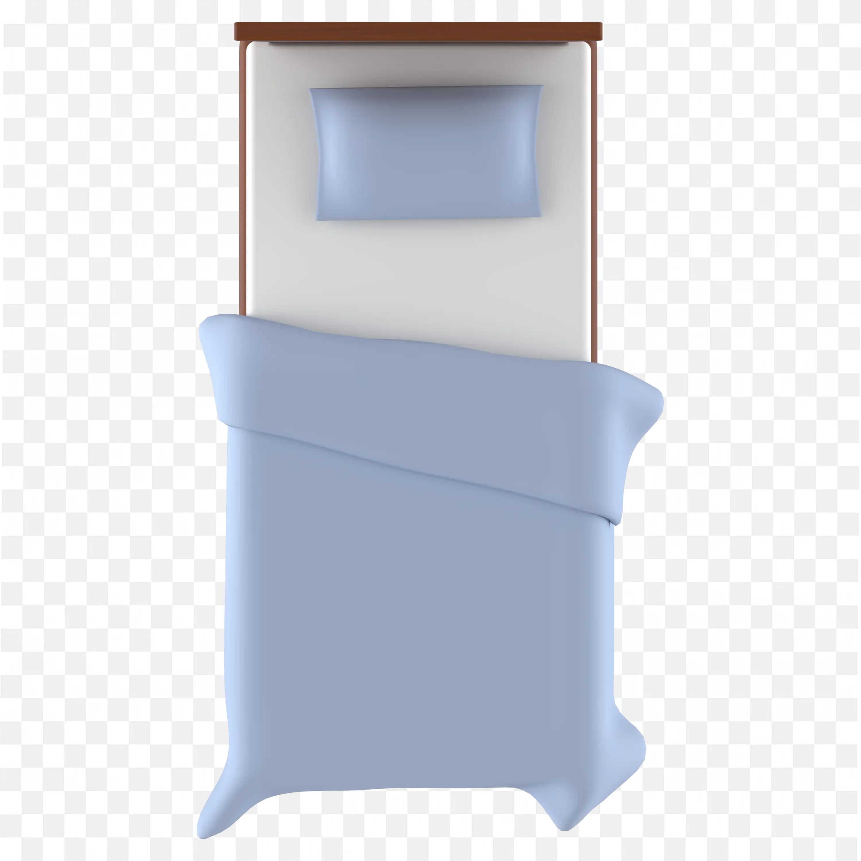 Twin Bed with Blue Blanket and Pillow Top Down View Png