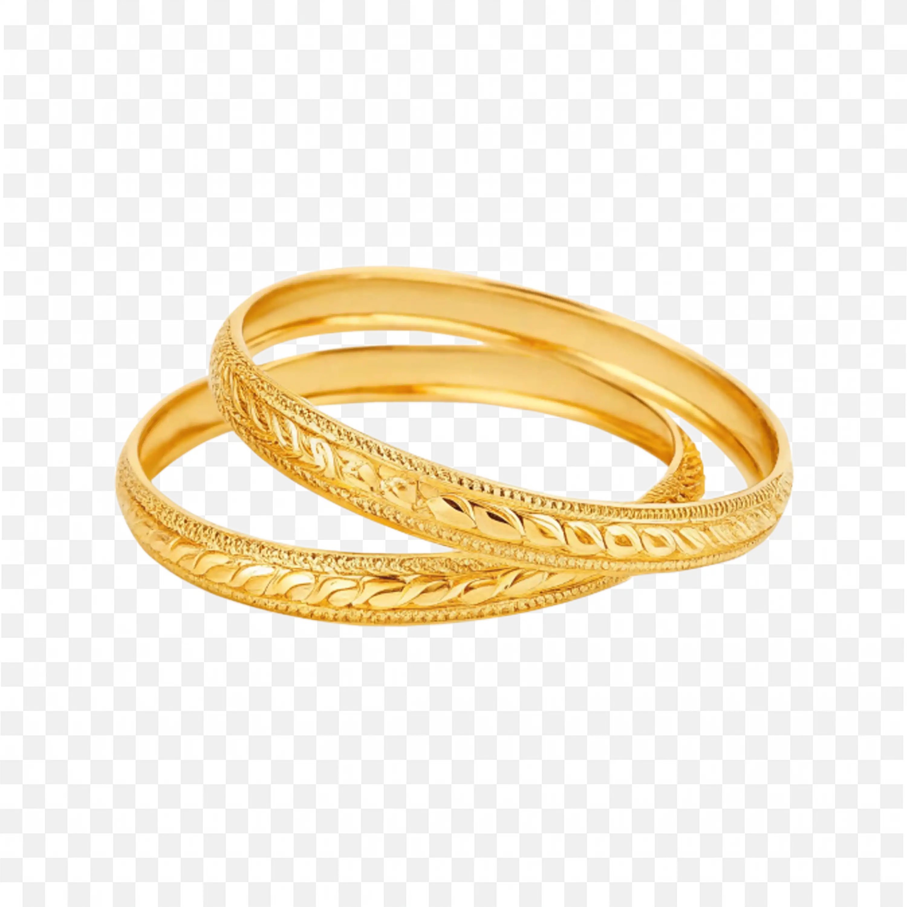 Twin Gold Wedding Bangles with Leaf Design Png for Free
