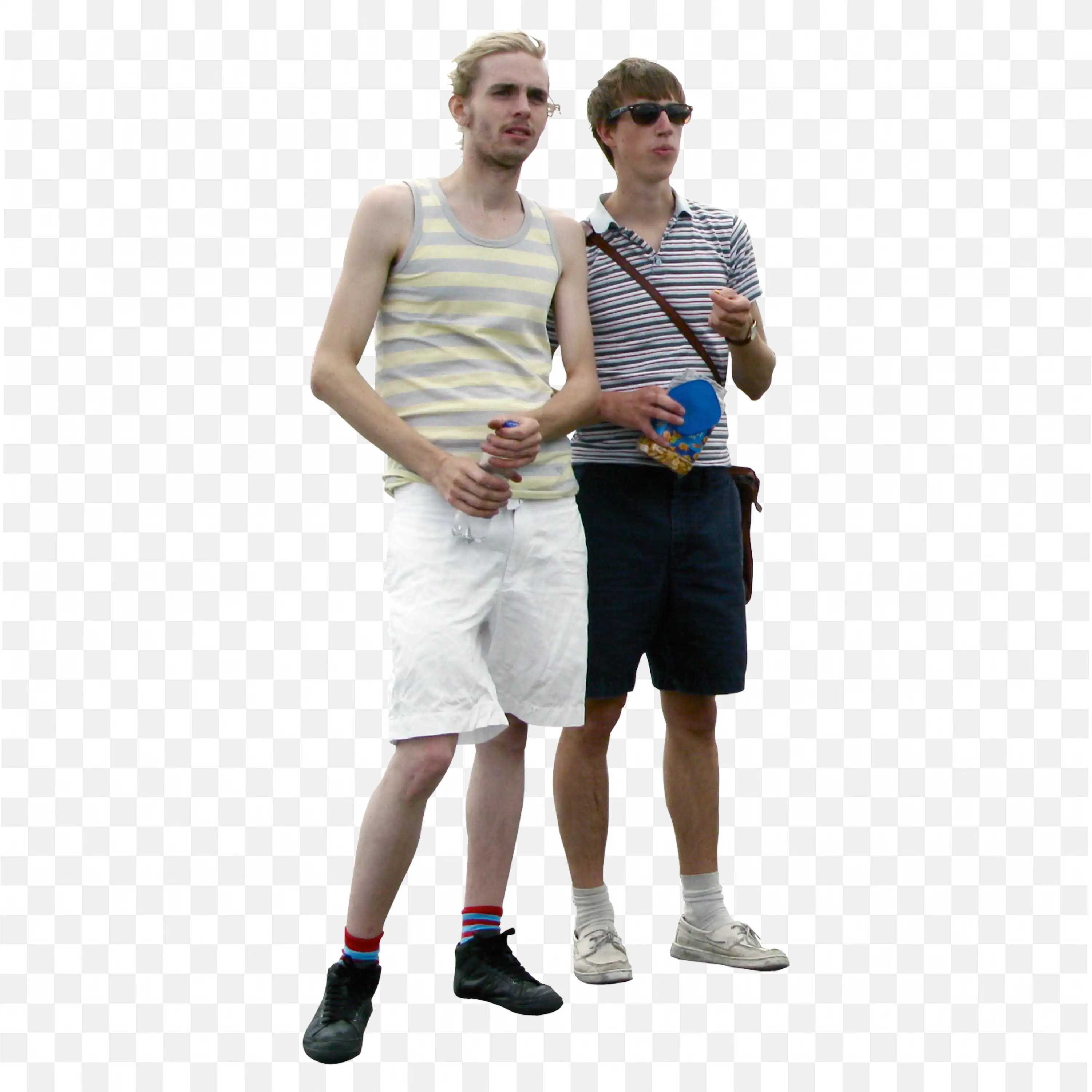 Two Men Standing Together in Casual Summer Outfit Png