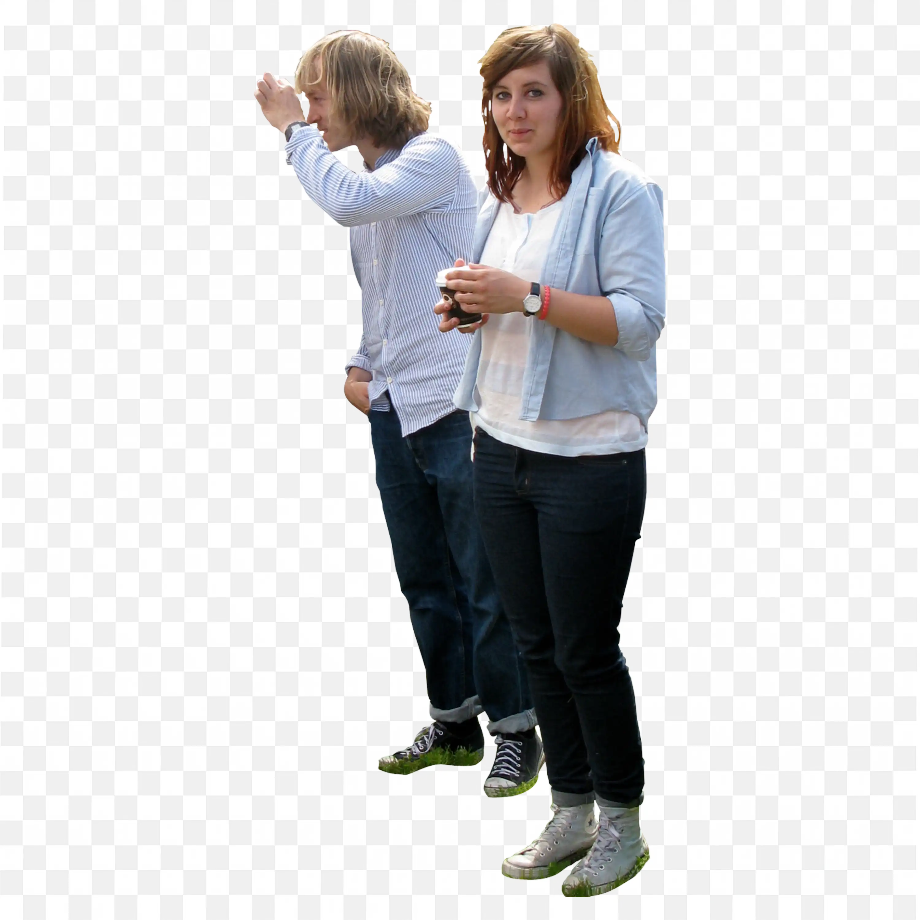 Two People in a Casual Wear Standing and Talking Outside