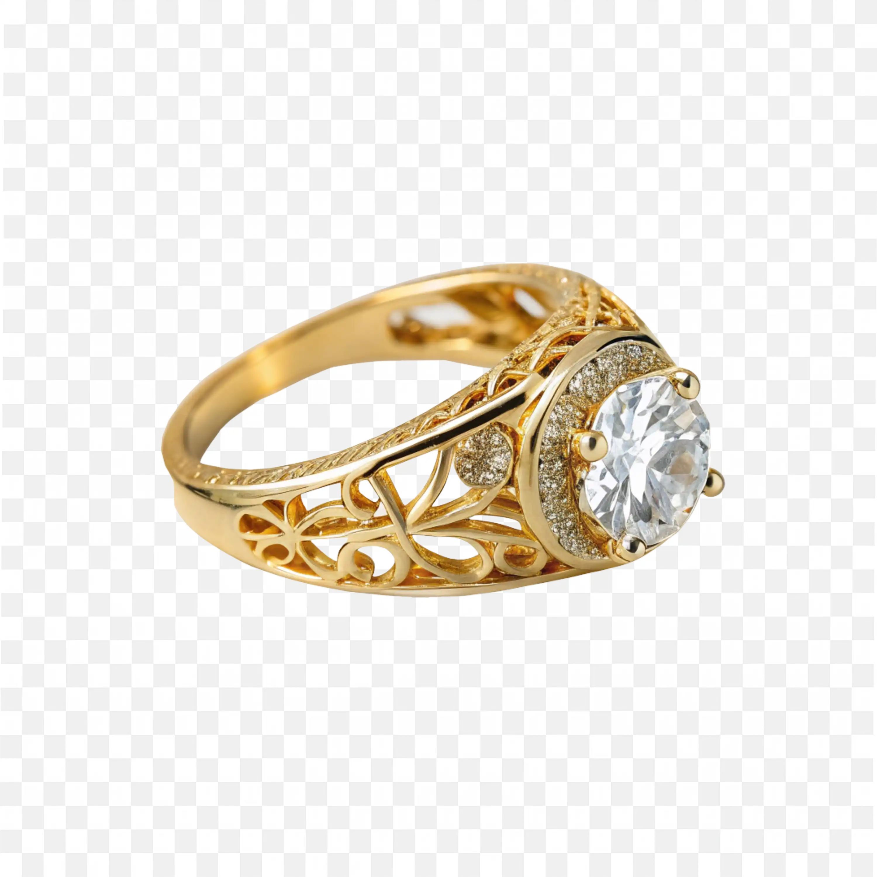 Vintage Style Golden Ring with Sparkling Stone at Center
