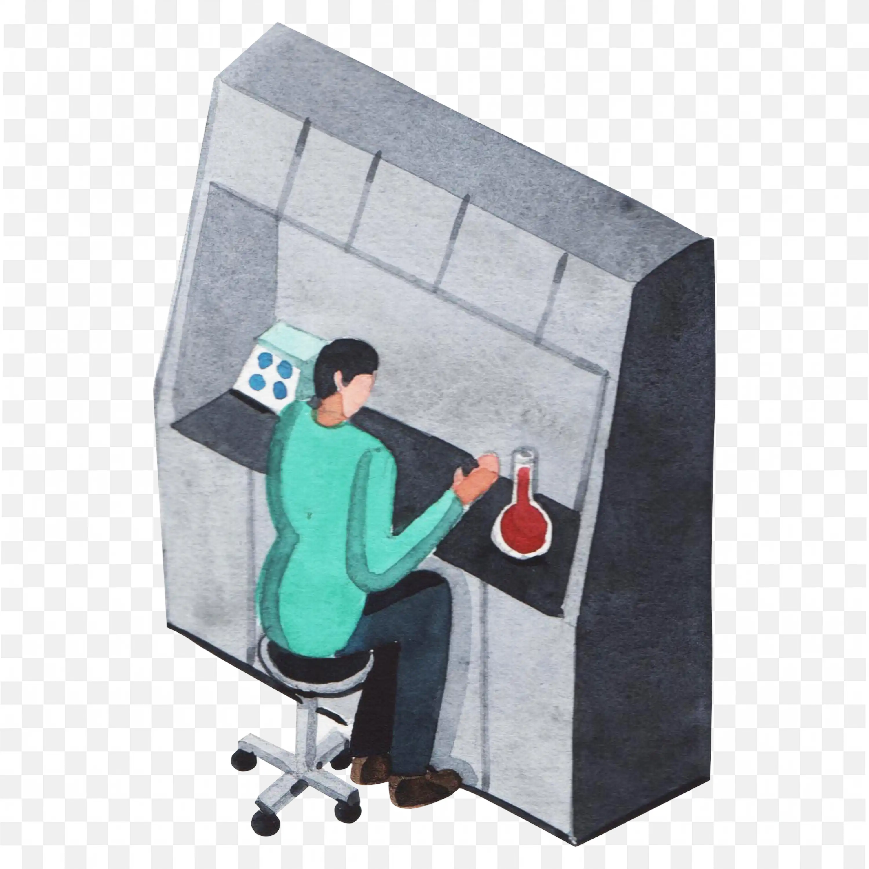 Watercolour Visual of a Scientist Working at a Lab Bench