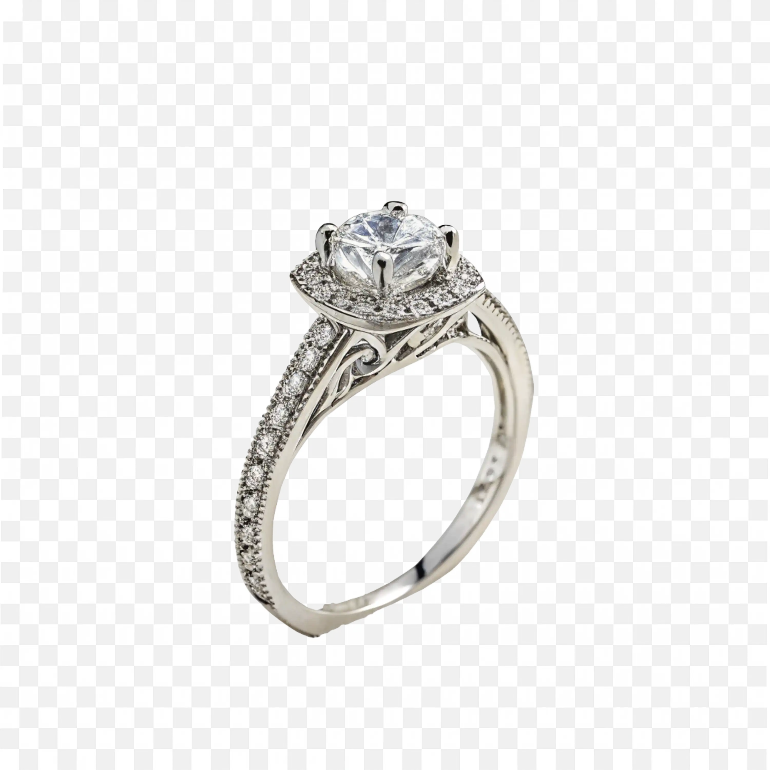 White Gold Diamond Engagement Ring with Vintage Halo Setting