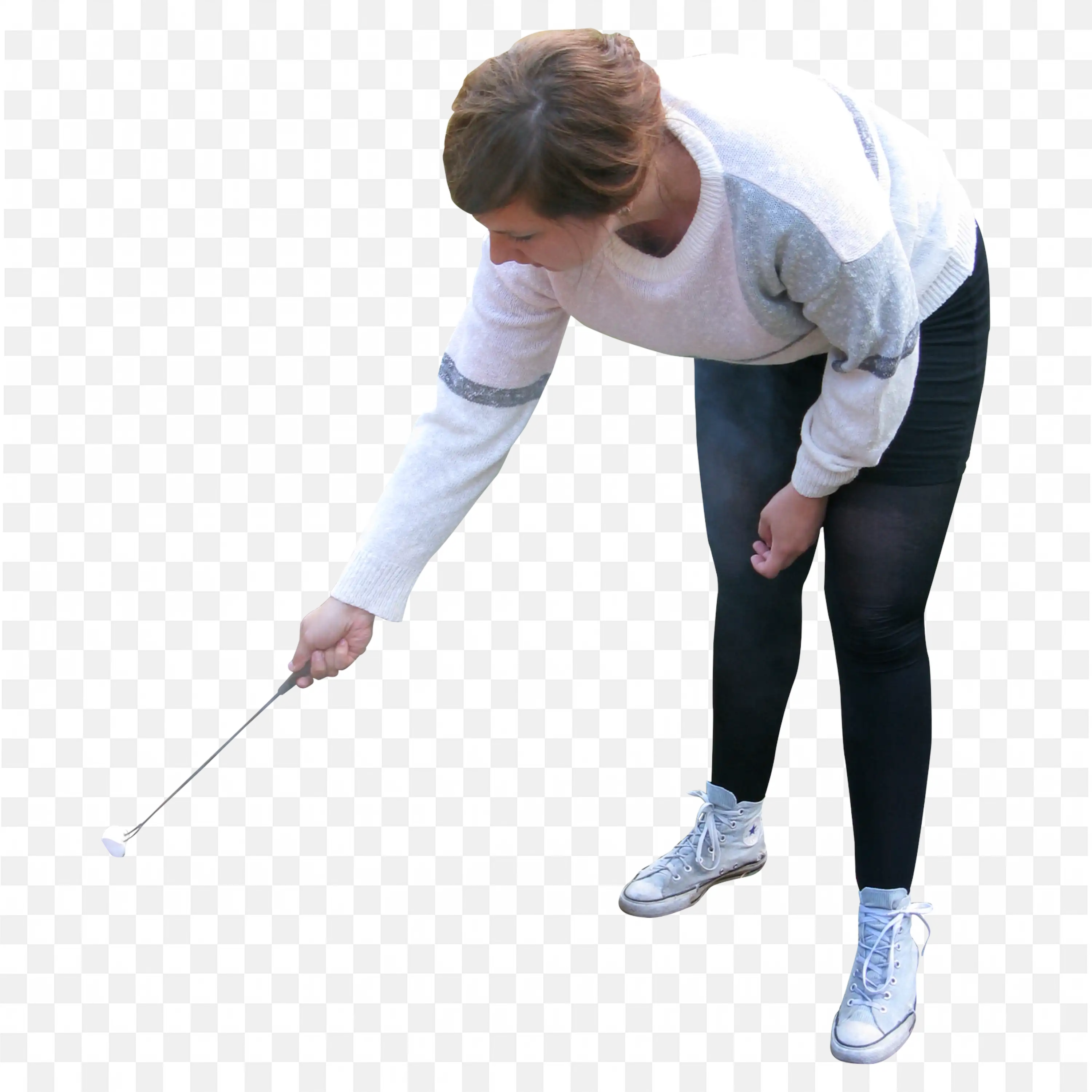 Woman in Casual Outfit Leaning Forward for Playing Game