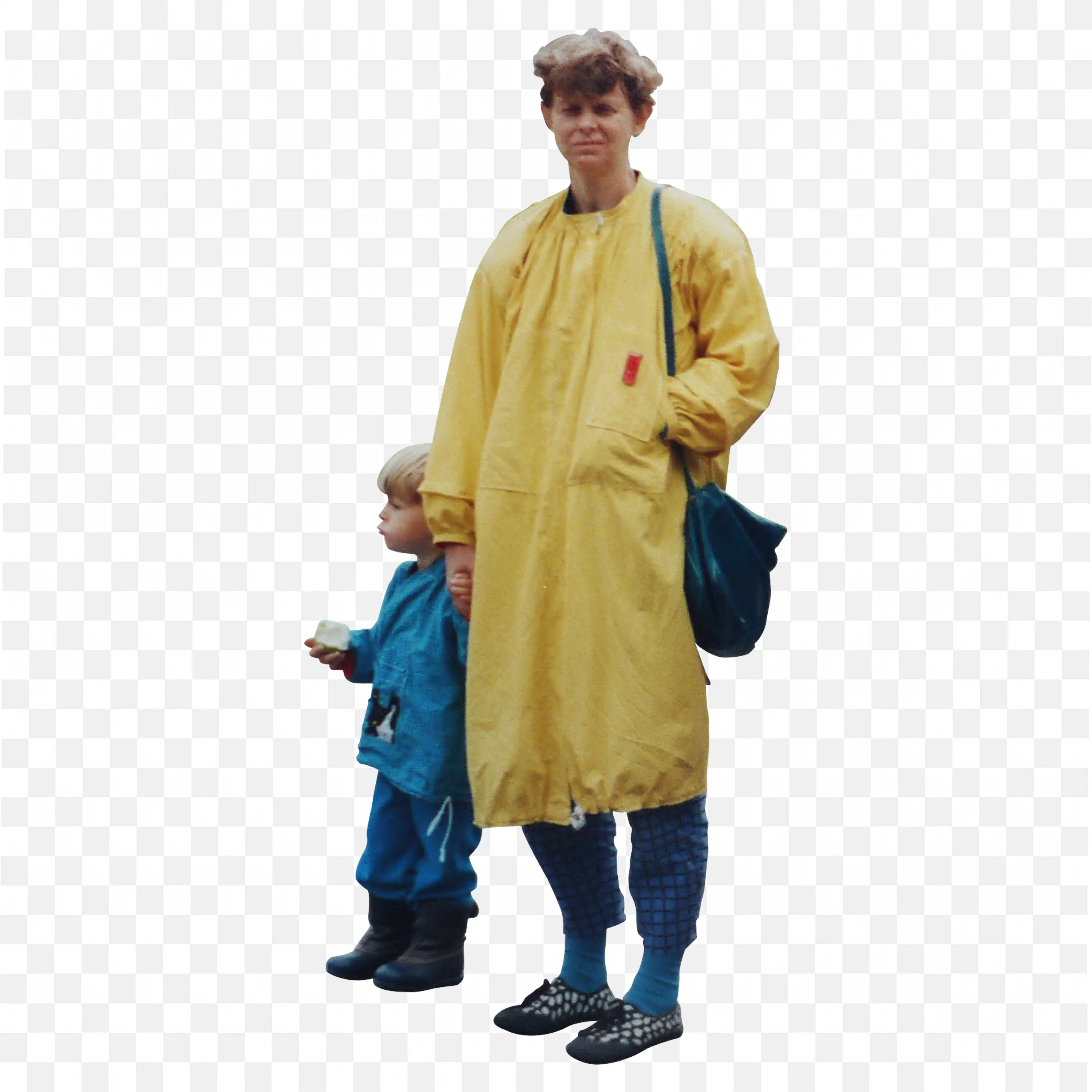 Woman and Child Wearing Raincoats and Standing Outside Png