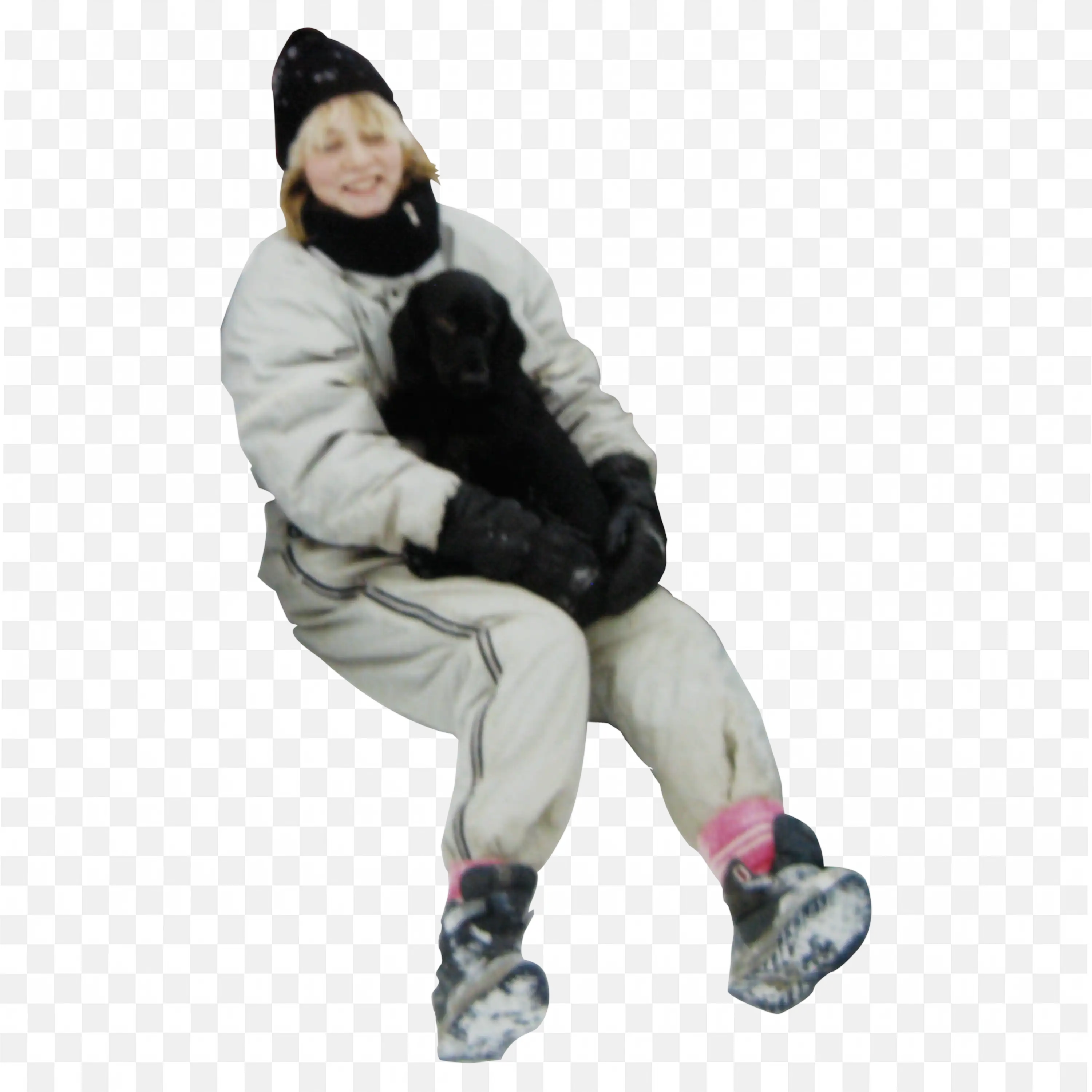 Woman in Cozy Outfit Holding Dog While Sitting Png Free