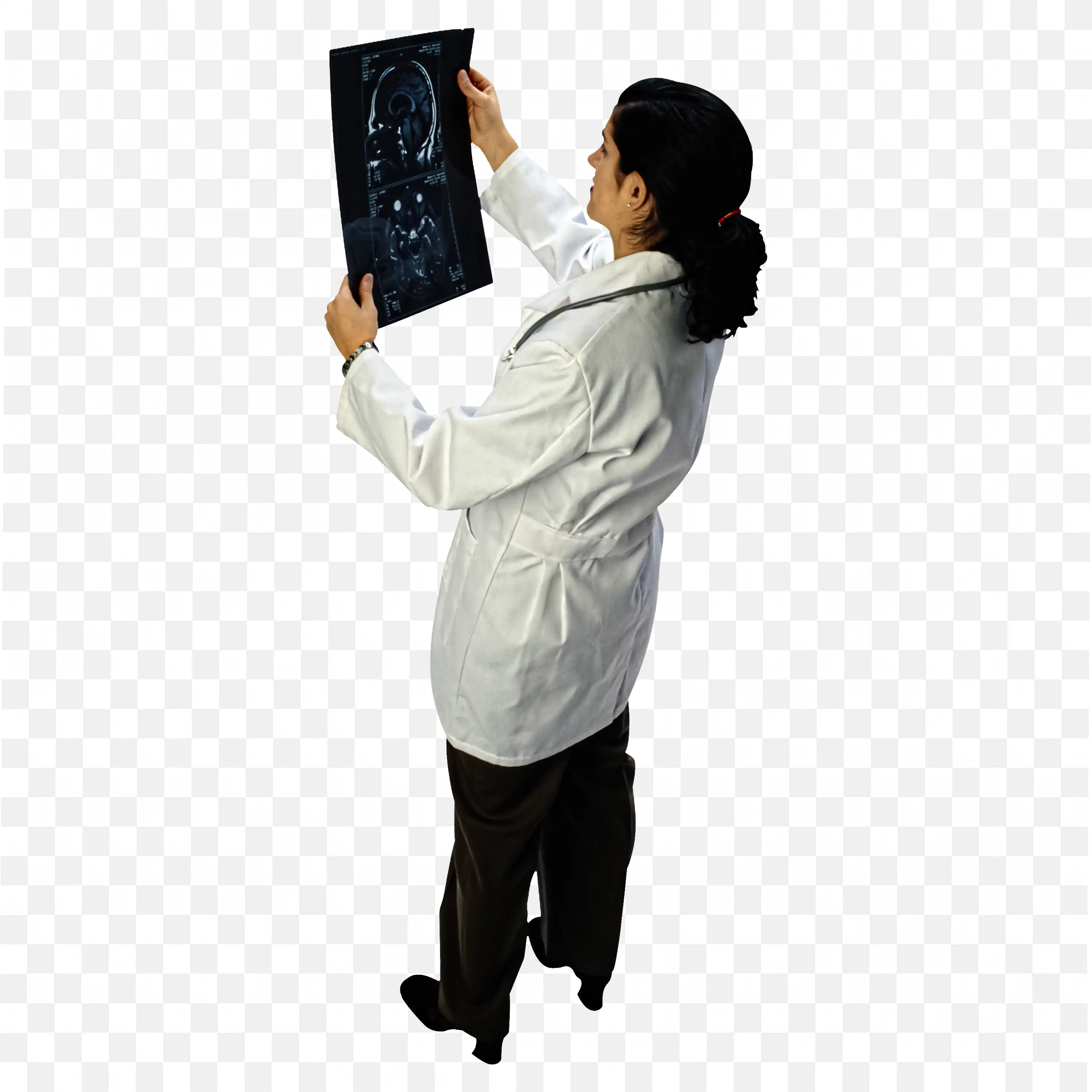 Woman Doctor in White Coat Analyzing Xray Image Free Png