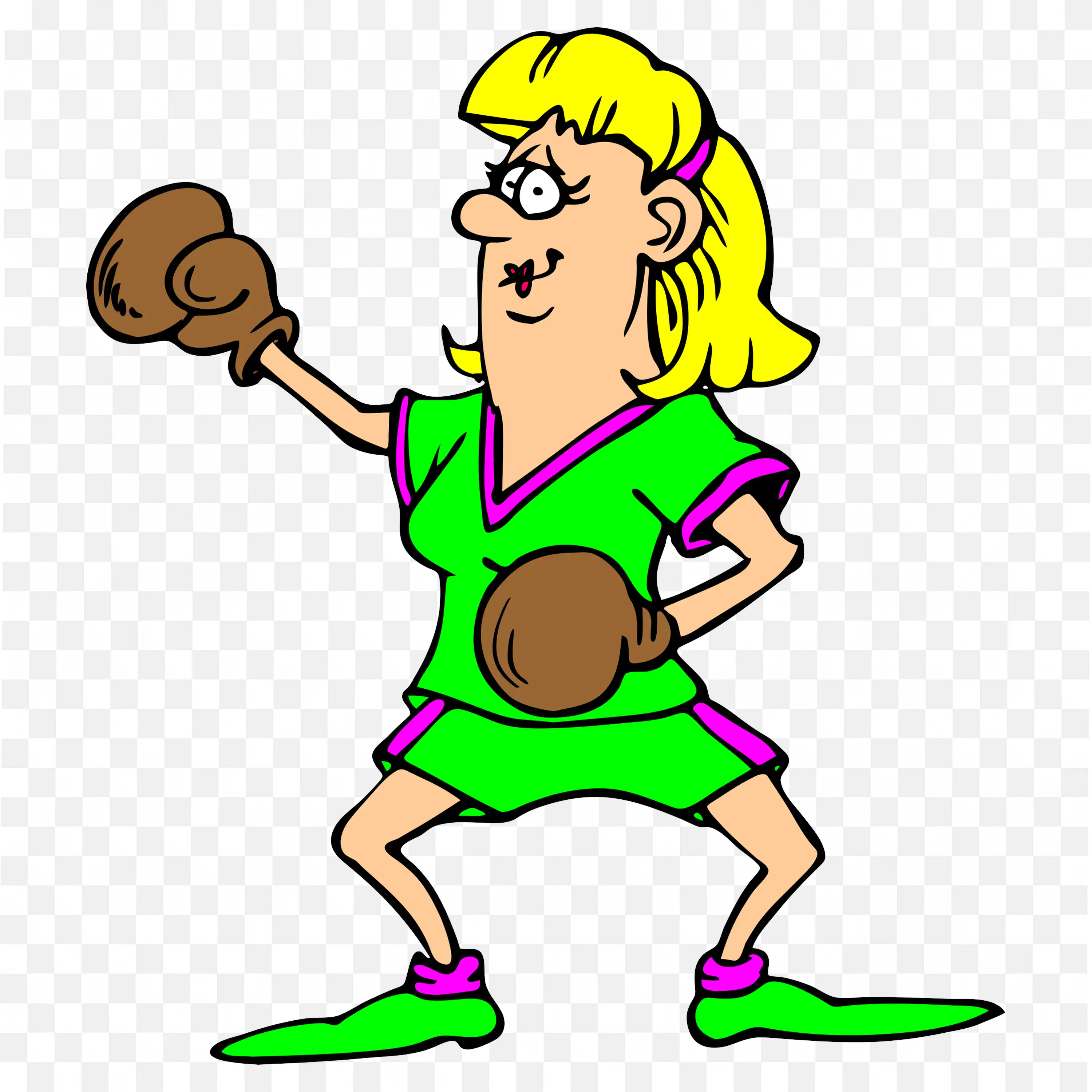 Woman in Green Dress and Brown Boxing Gloves Ready to Fight