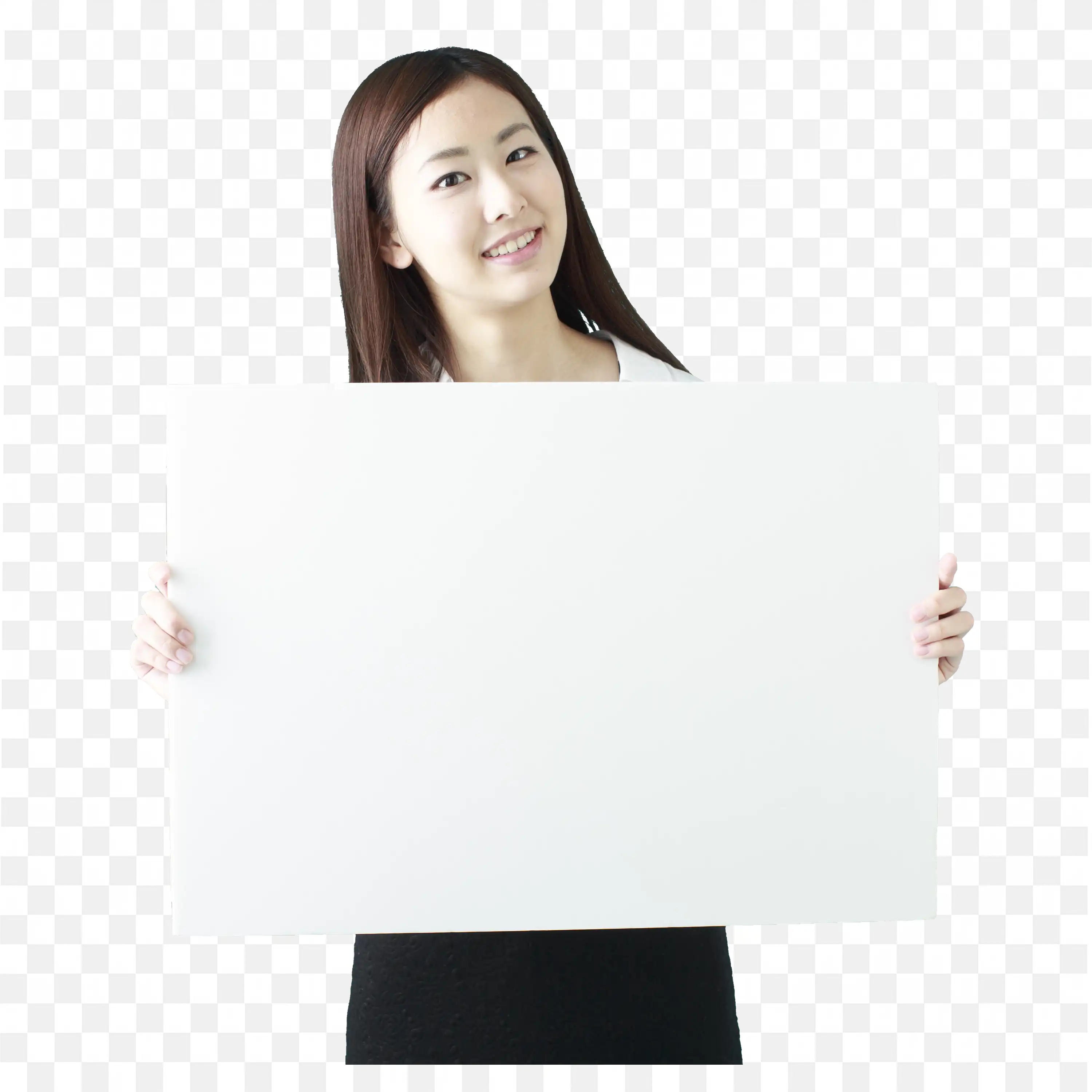 Woman Holding Blank Poster with Two Hands Free Png Download