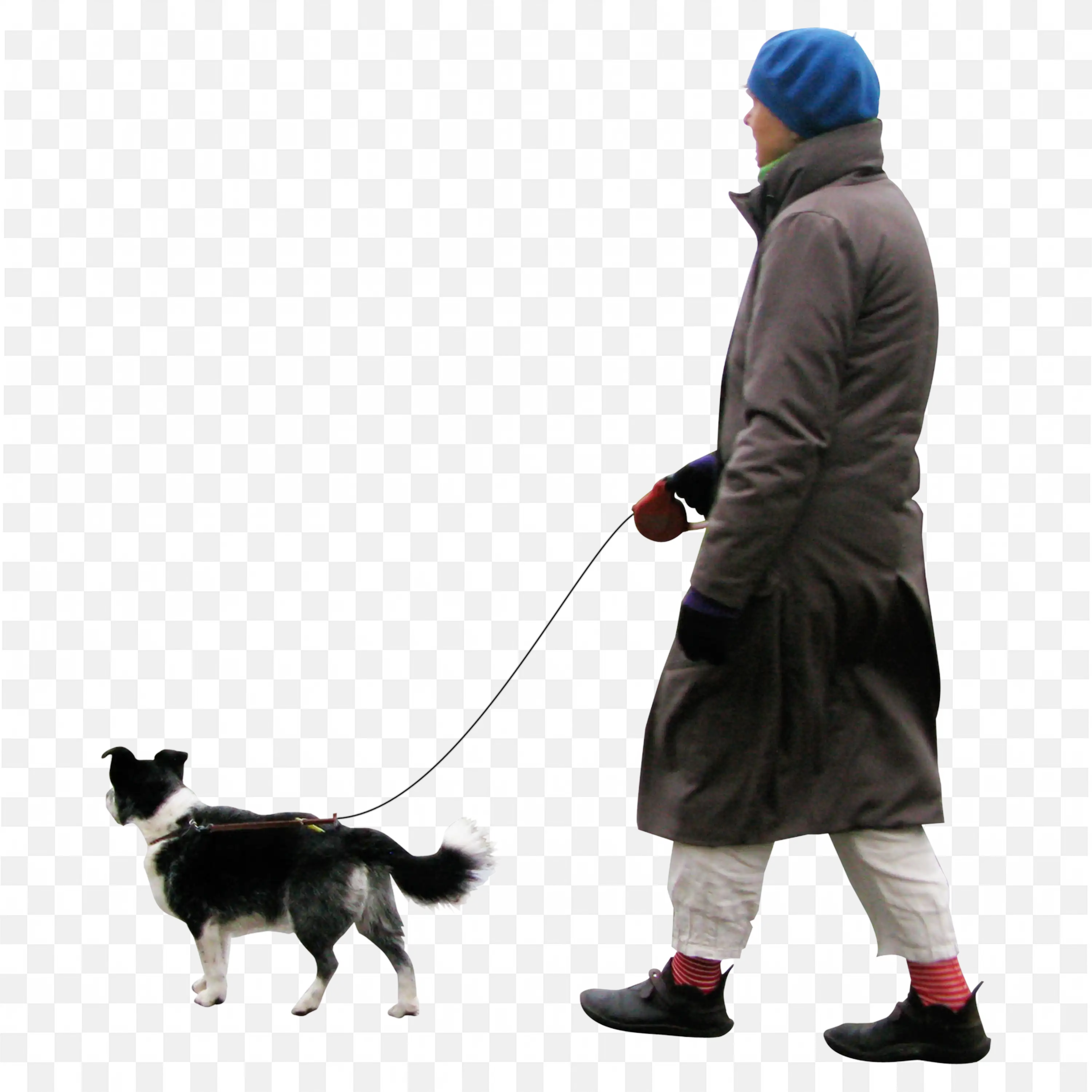 Woman with Long Coat and Hat Walking with Dog Free Png