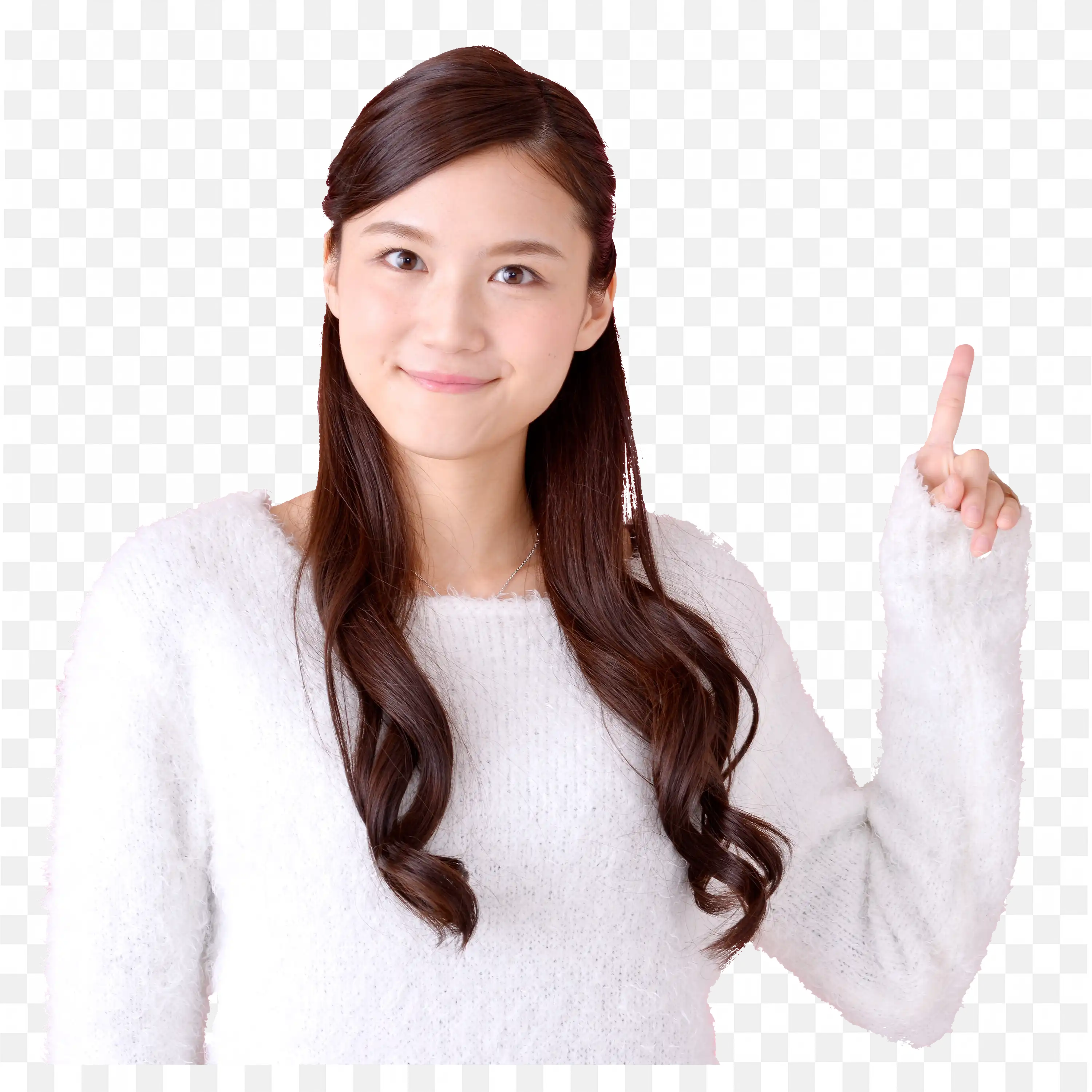 Download Png of Woman Pointing Up with Finger with a Smile