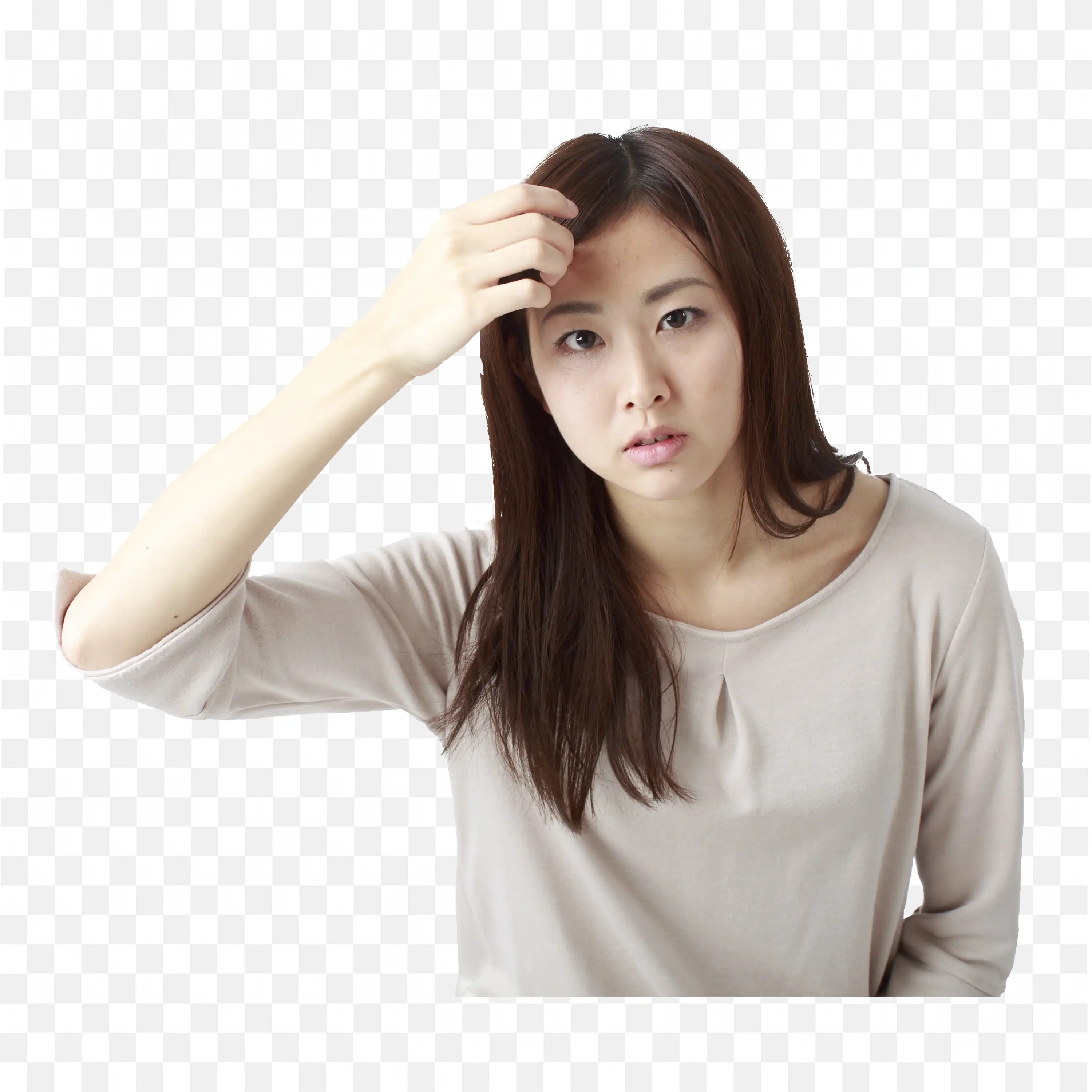 Woman Pulling Her Hair and Looking Tense Png Free Download