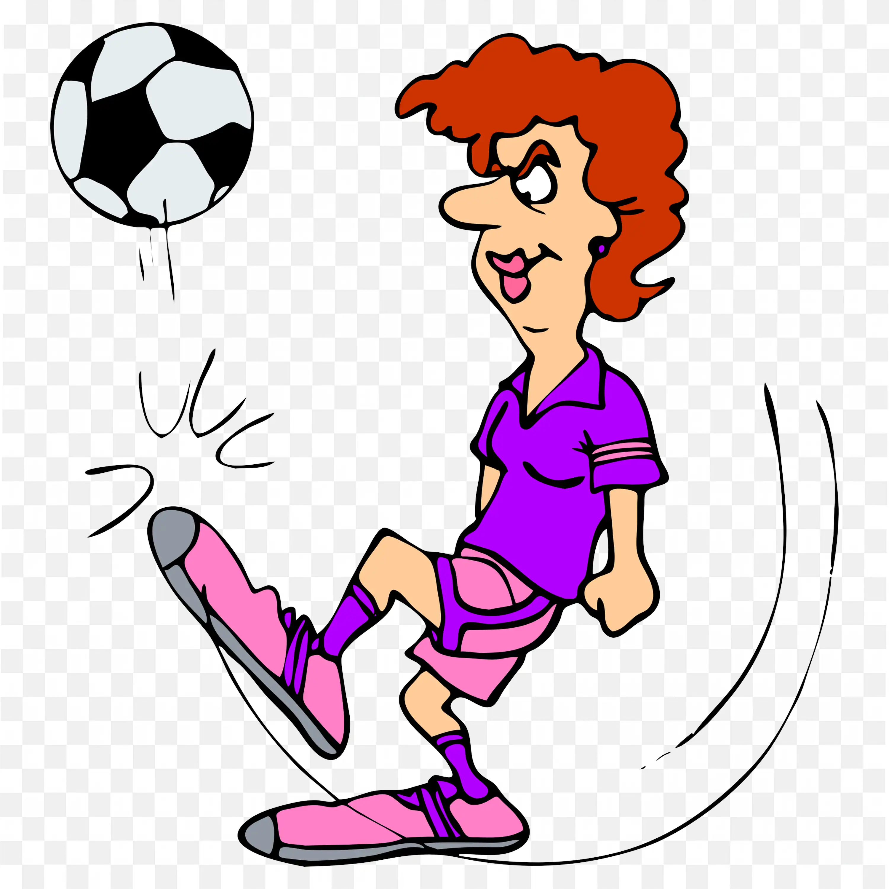 Woman in Purple Dress Kicks Soccer Ball with Fun and Style