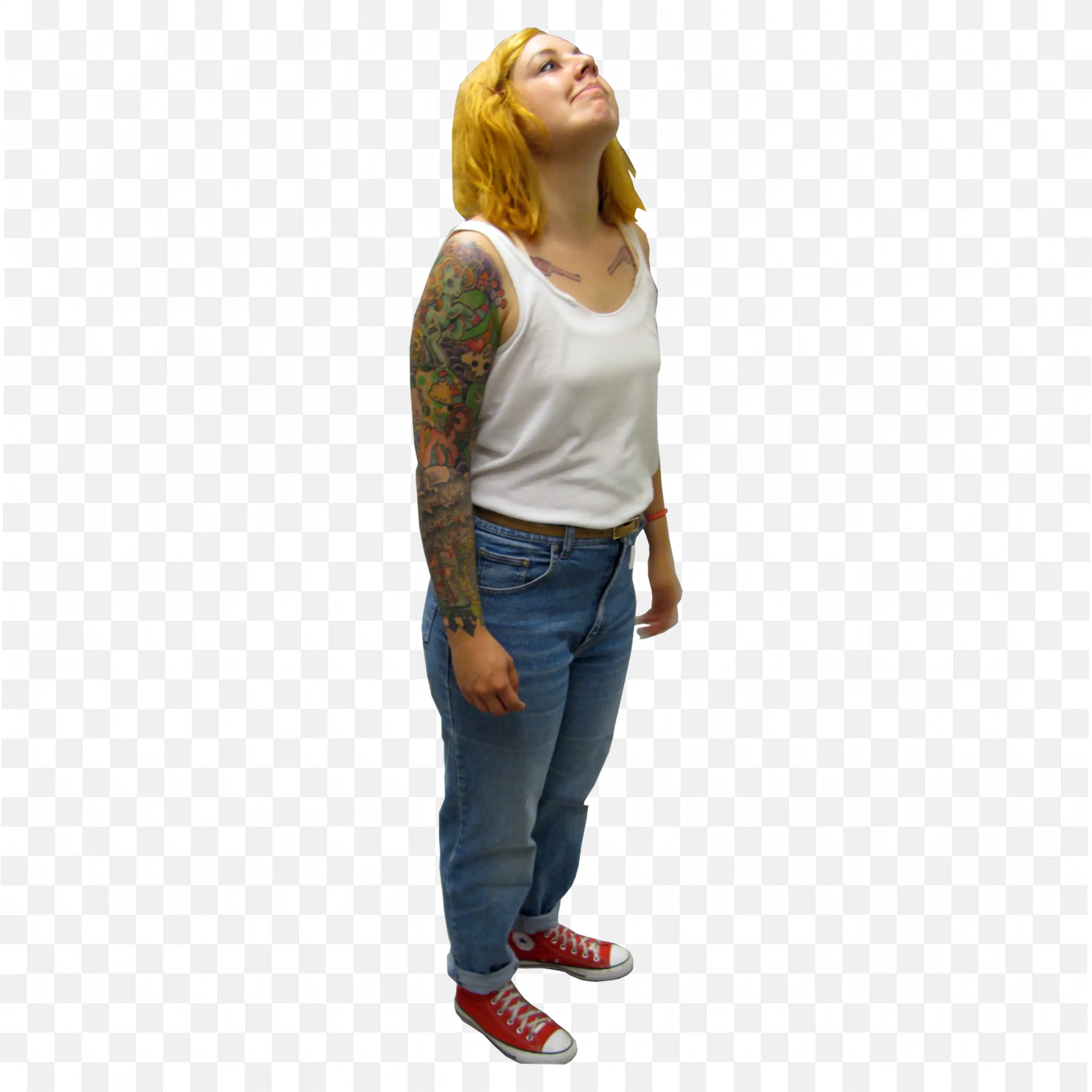 Woman with Tattoos Standing in Casual Clothes Free Png