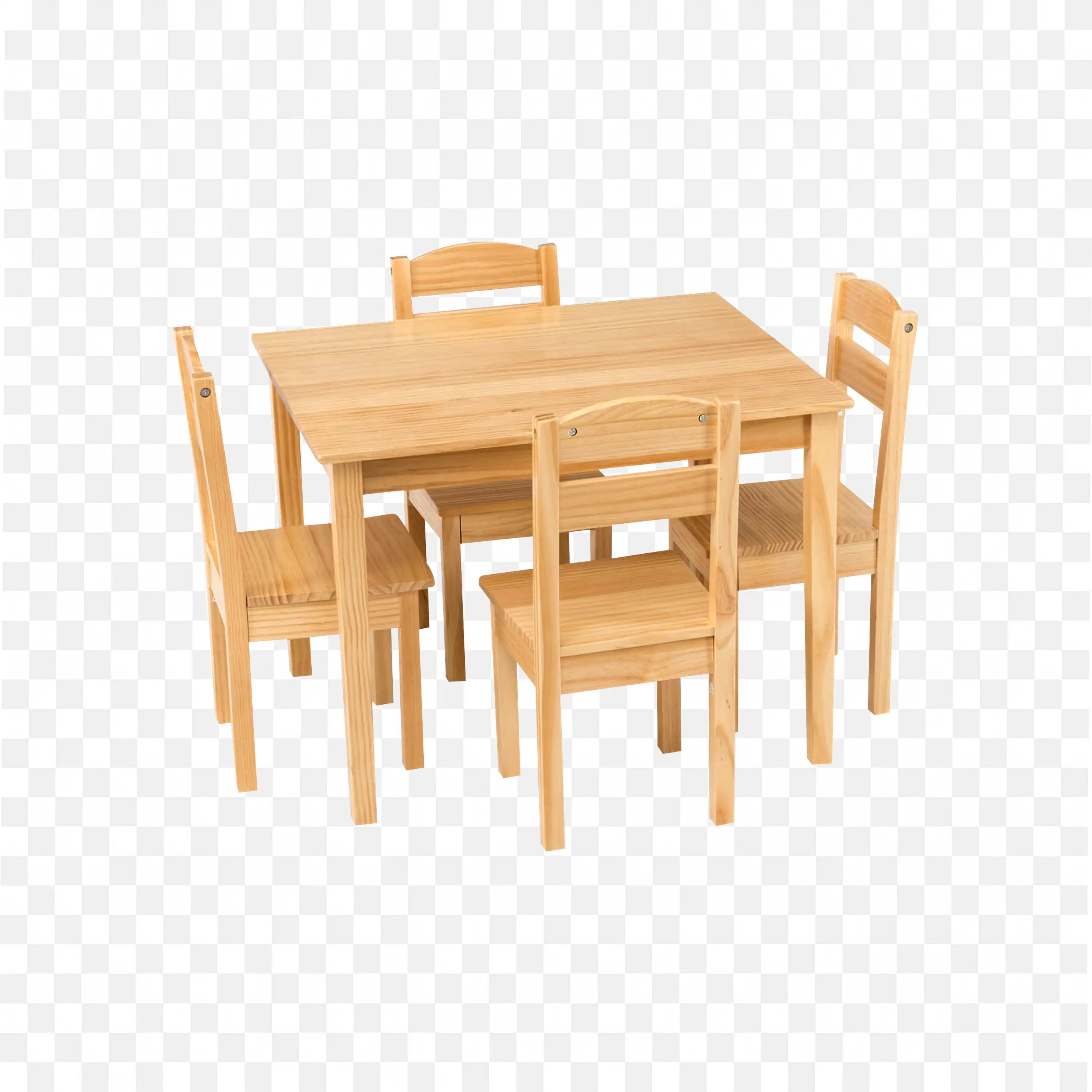 Wooden Dining Set with Four Chairs and a Natural Finish Png