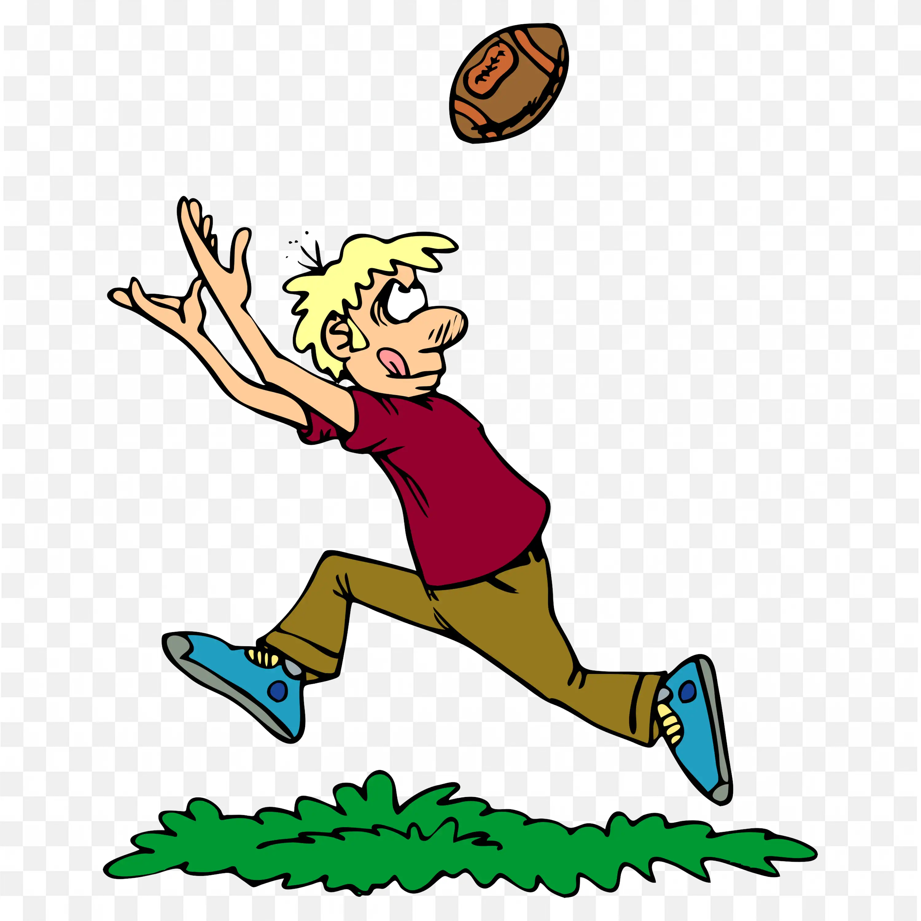 Young Boy Chasing to Catch a Football on the Grass Field Png