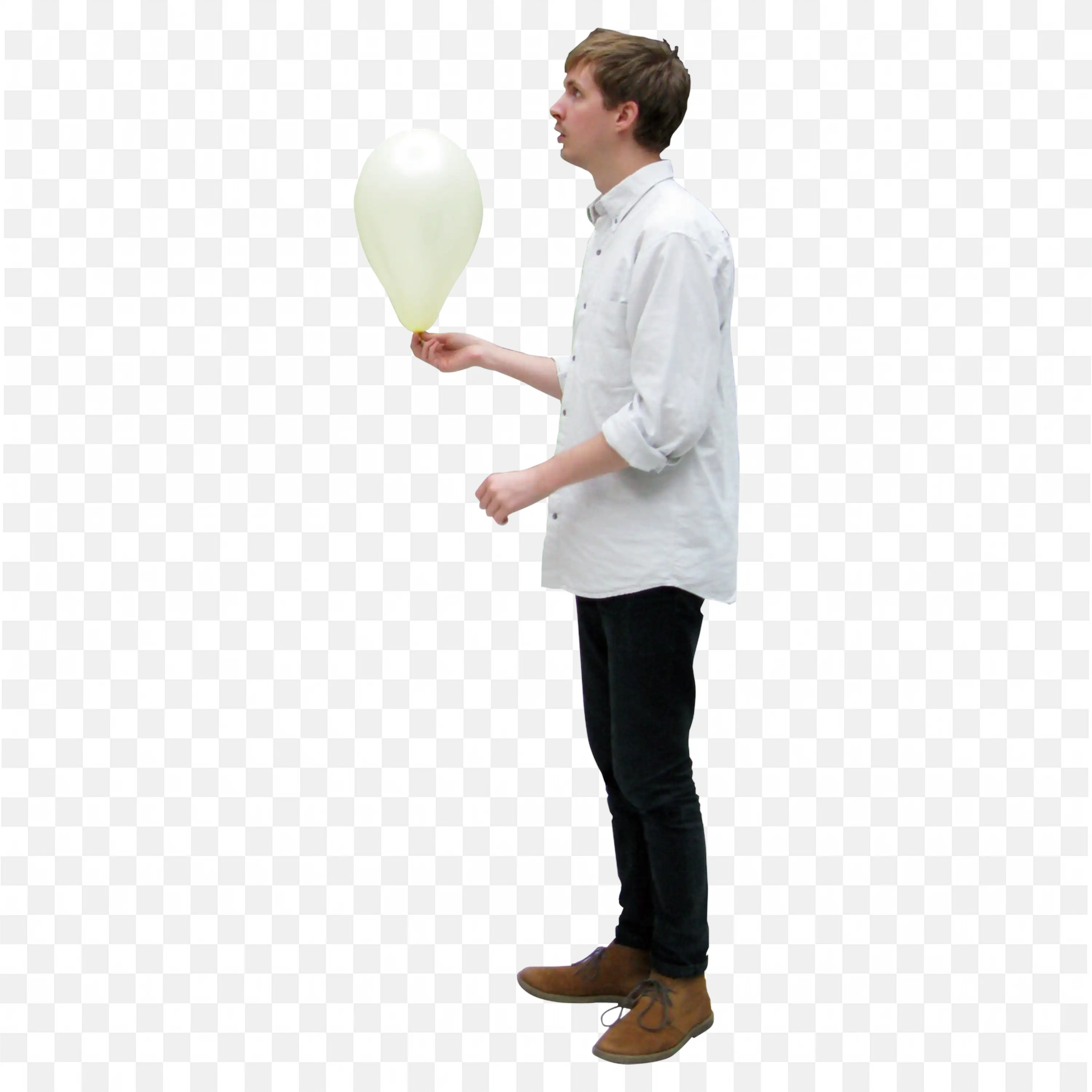 Young Man in White Shirt Holding a White Colour Balloon Png