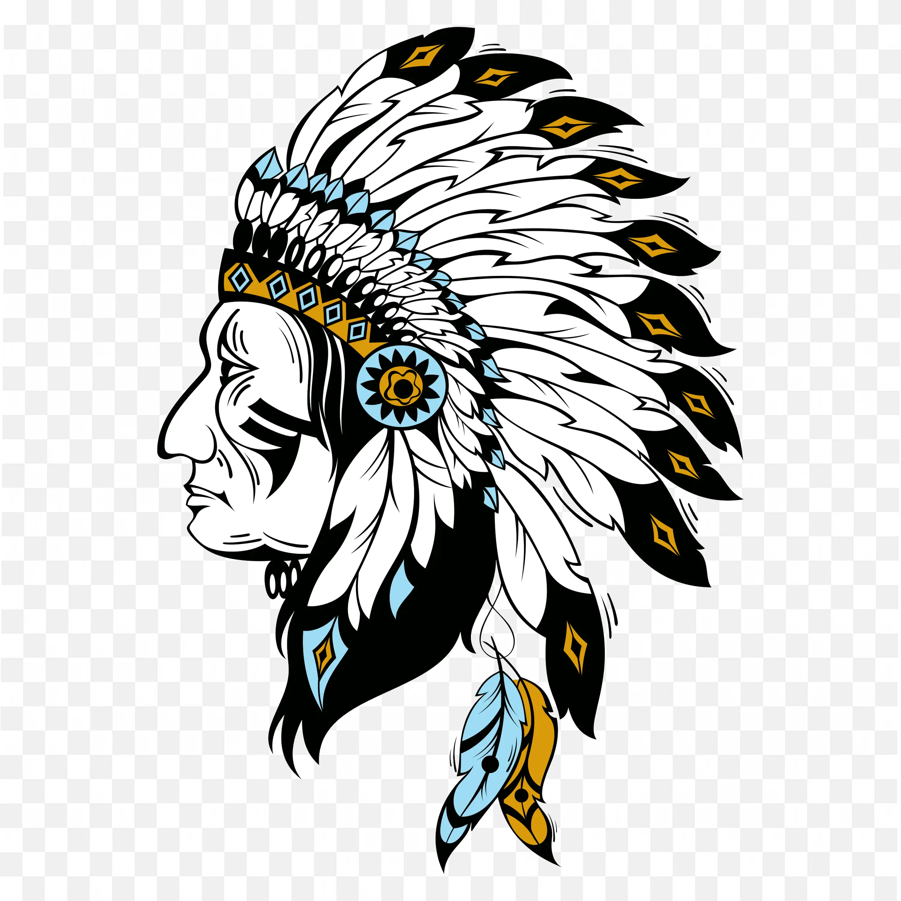 Zoom Out Png of a American Chief Side Profile with Feathers