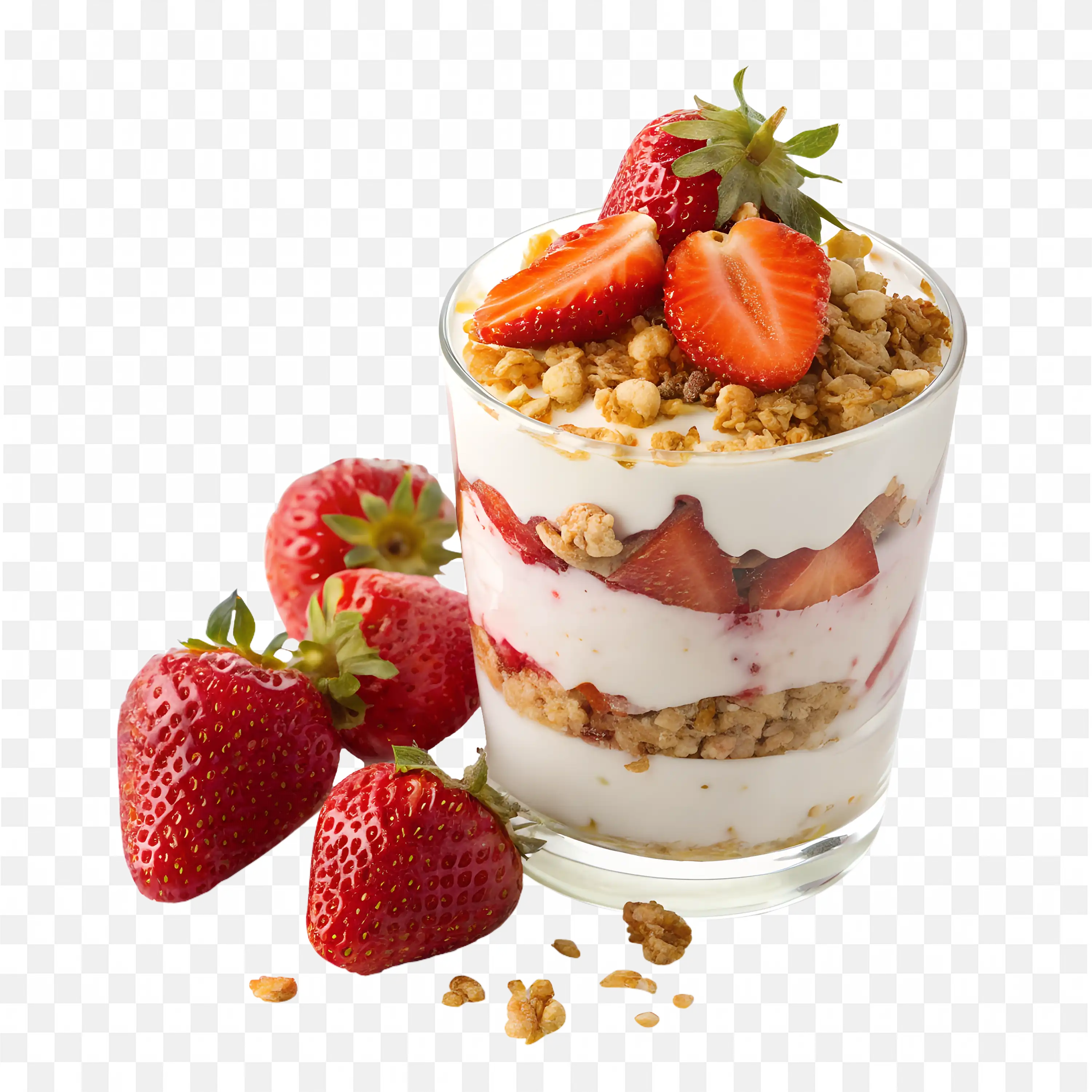 A Layered Ice Cream in a Cup with Strawberry Fruit Free Png