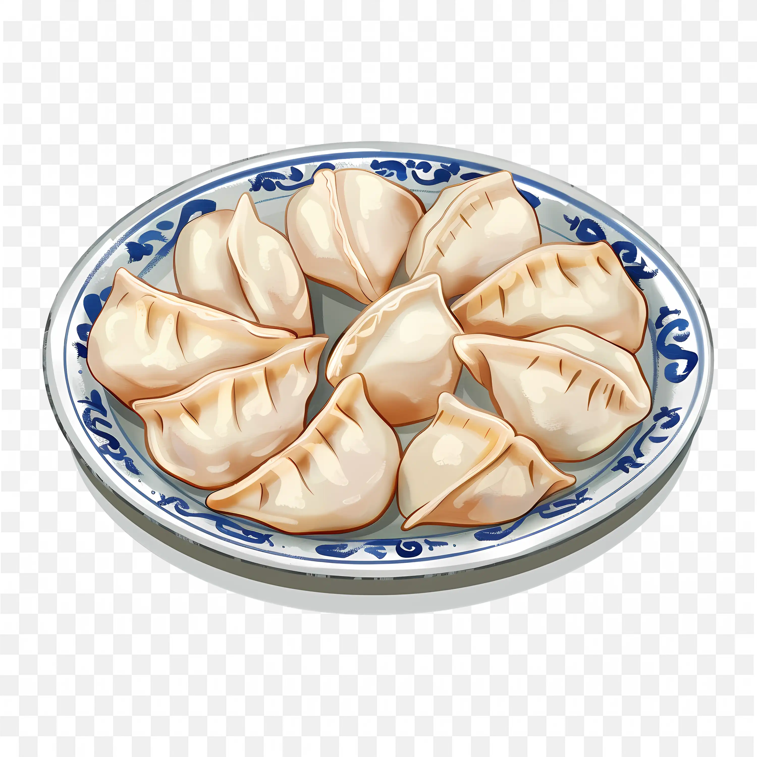 Authentic Steamed Dumplings Served on a Classic Plate Png