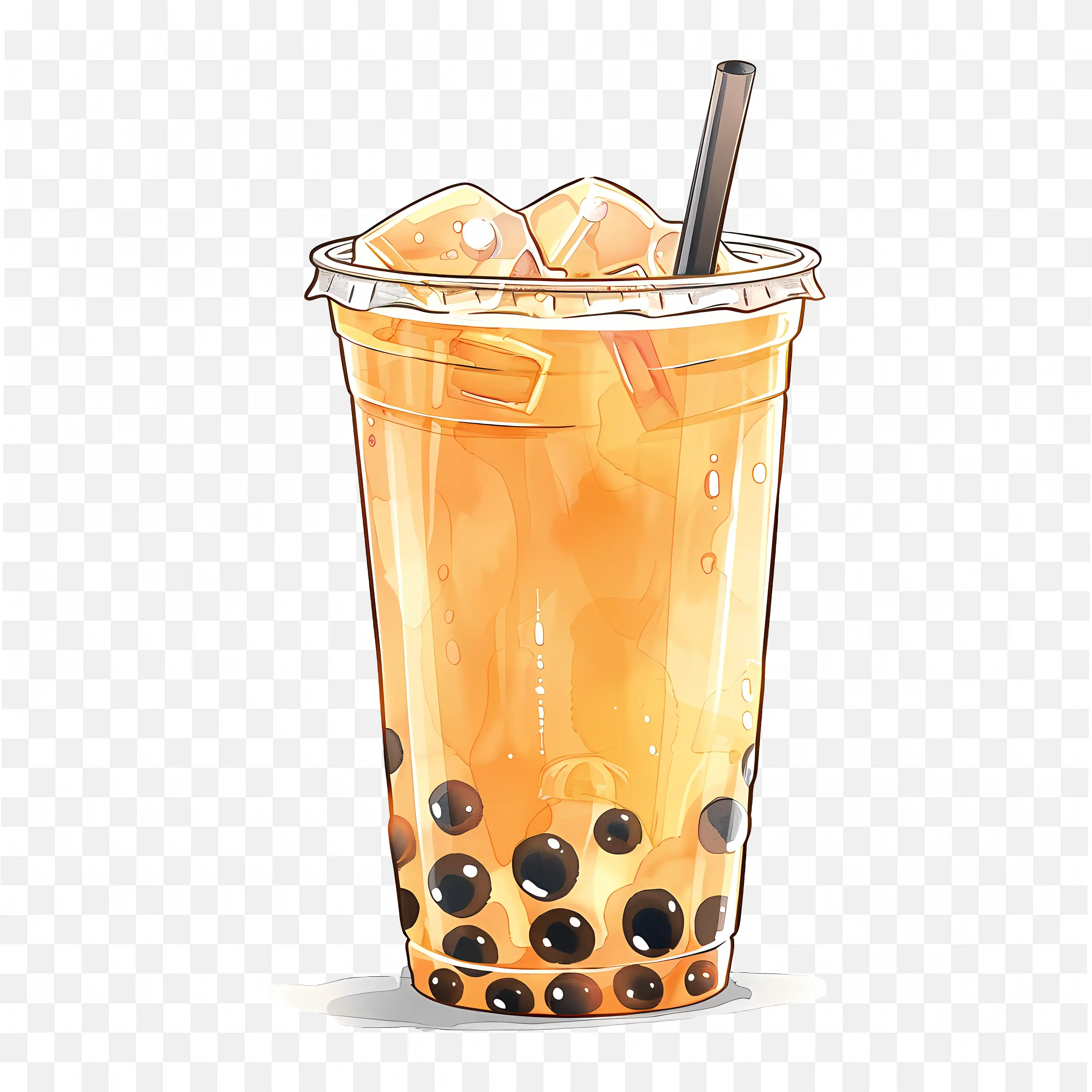Bubble Tea with Tapioca Pearls in a Plastic Cup Png Image